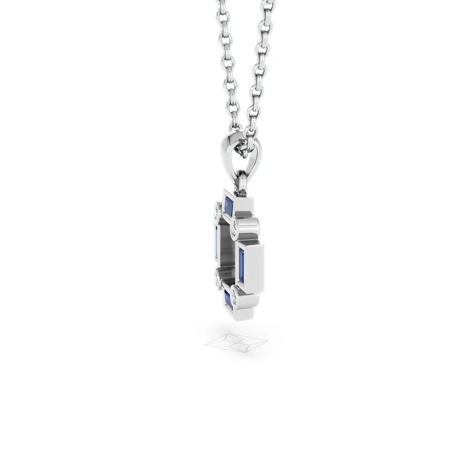 Forme 0.40ct Baguette Cut Lab Sapphire Pendant Necklace in Sterling Silver - Image 70