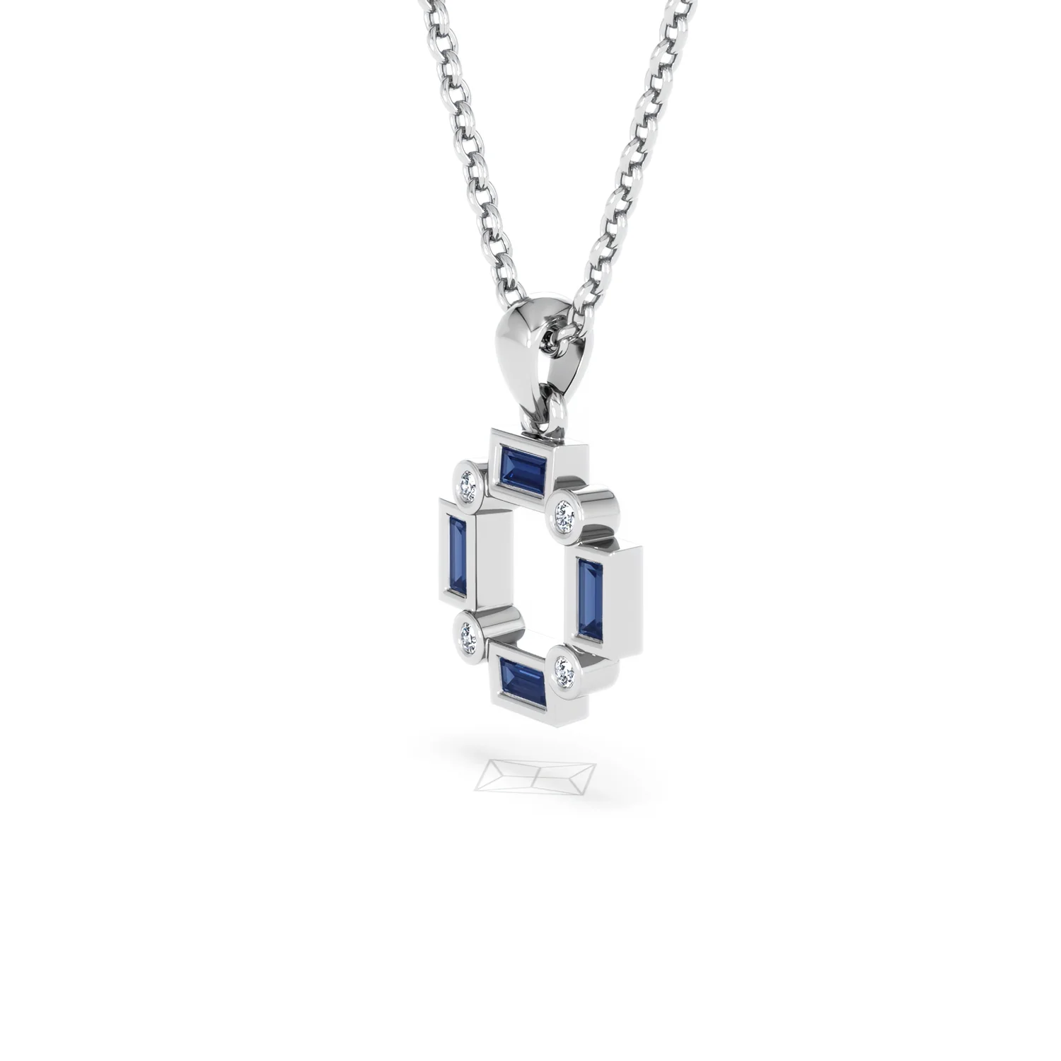 Forme 0.40ct Baguette Cut Lab Sapphire Pendant Necklace in Sterling Silver - Image 75