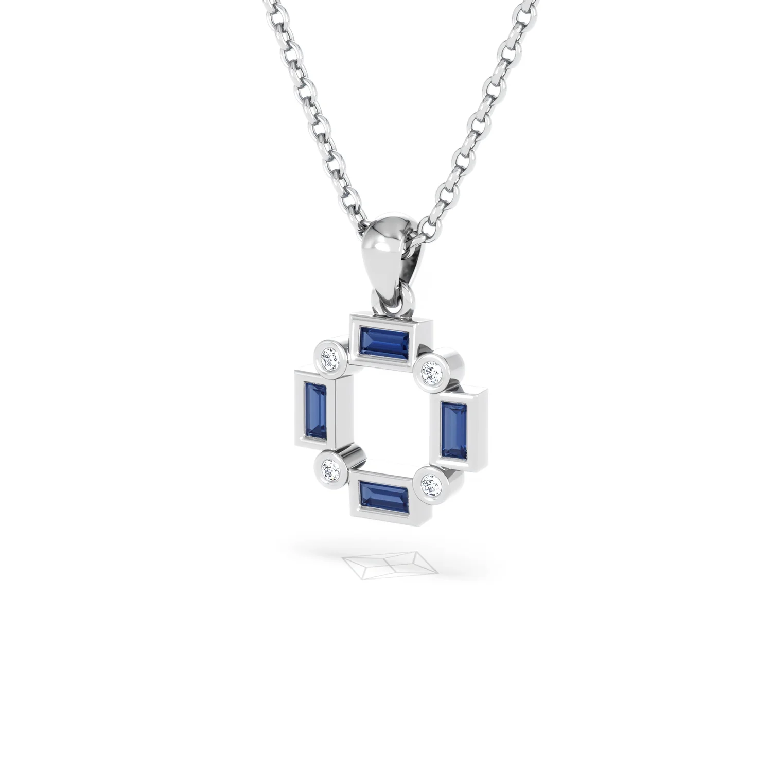 Forme 0.40ct Baguette Cut Lab Sapphire Pendant Necklace in Sterling Silver - Image 80