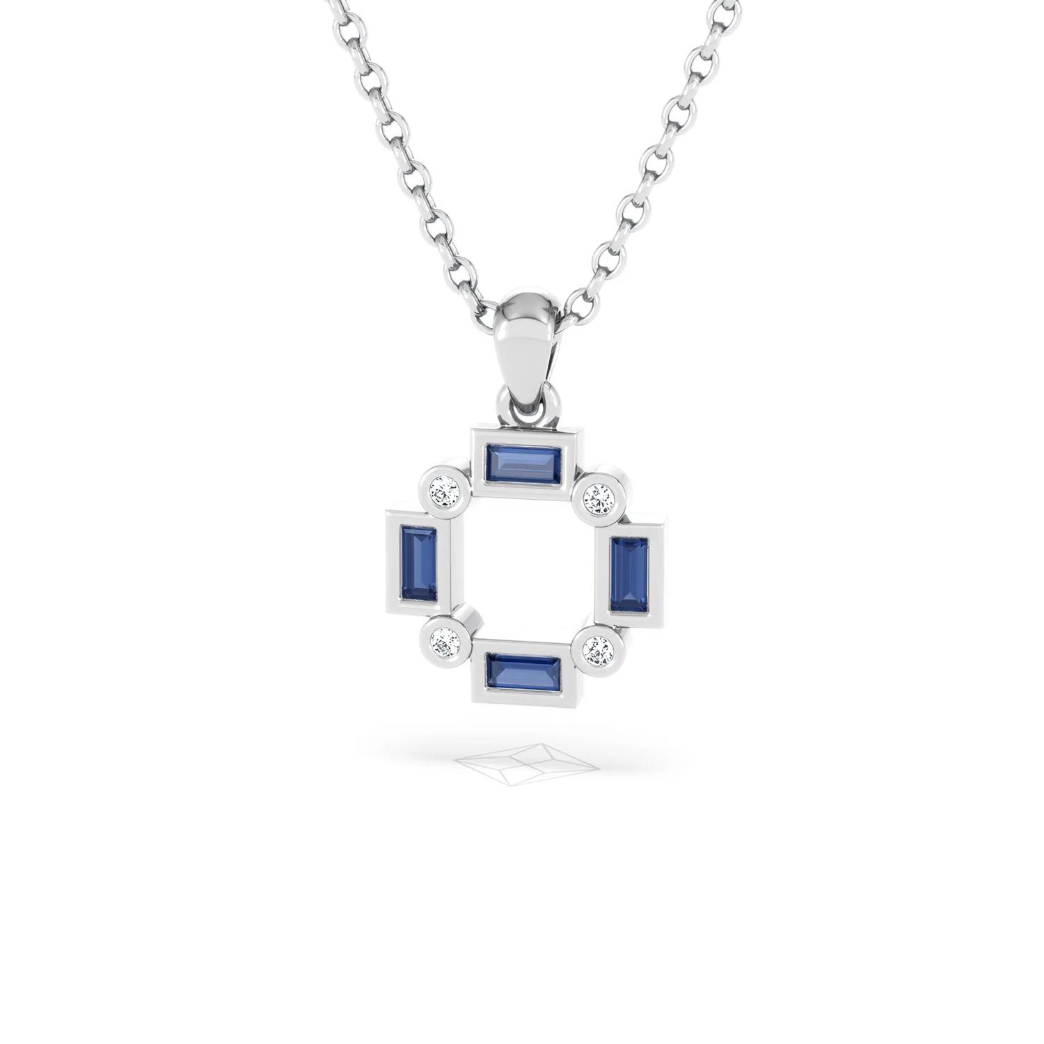 Forme 0.40ct Baguette Cut Lab Sapphire Pendant Necklace in Sterling Silver - Image 84