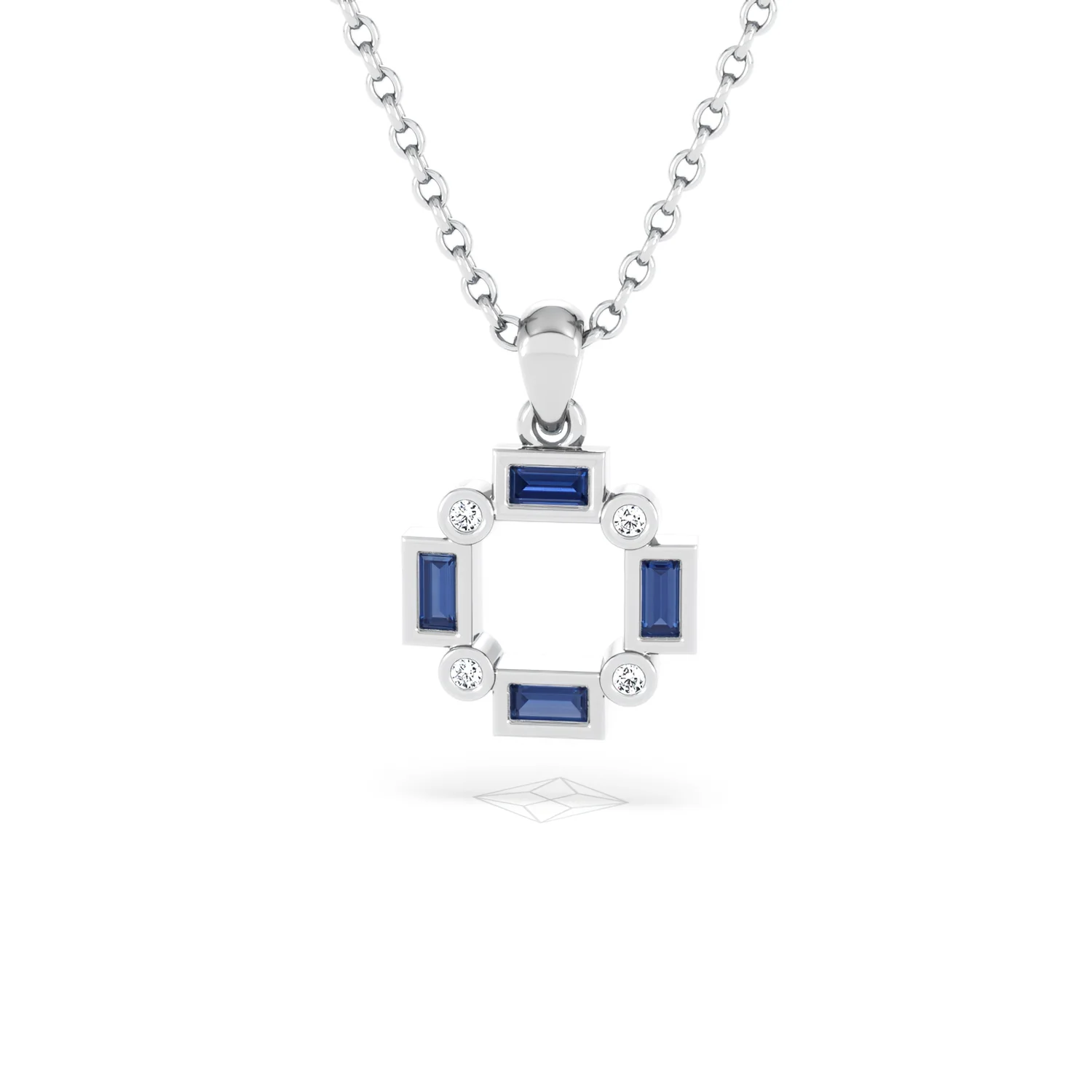 Forme 0.40ct Baguette Cut Lab Sapphire Pendant Necklace in Sterling Silver - Image 85