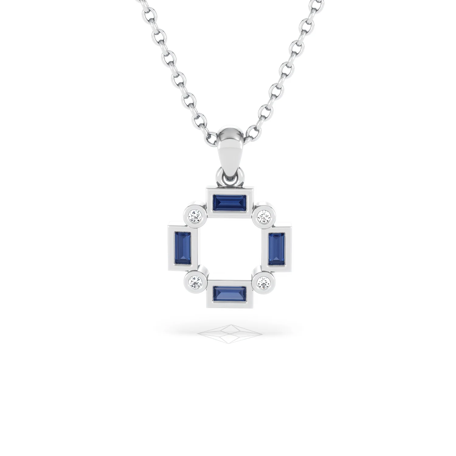 Forme 0.40ct Baguette Cut Lab Sapphire Pendant Necklace in Sterling Silver - Image 86