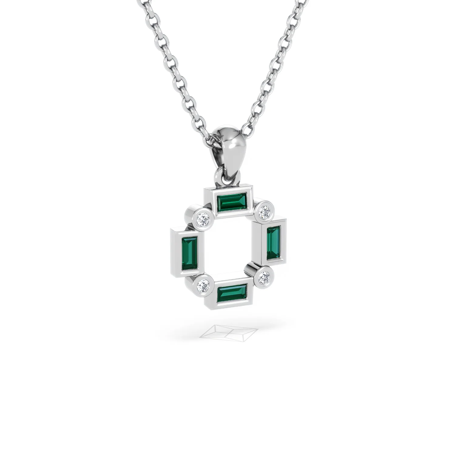Forme 0.48ct Baguette Cut Lab Emerald Pendant Necklace in Sterling Silver - Image 13