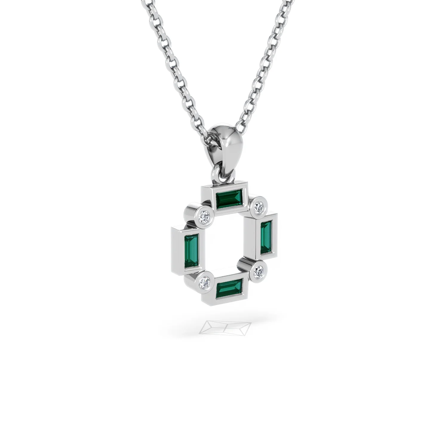 Forme 0.48ct Baguette Cut Lab Emerald Pendant Necklace in Sterling Silver - Image 15