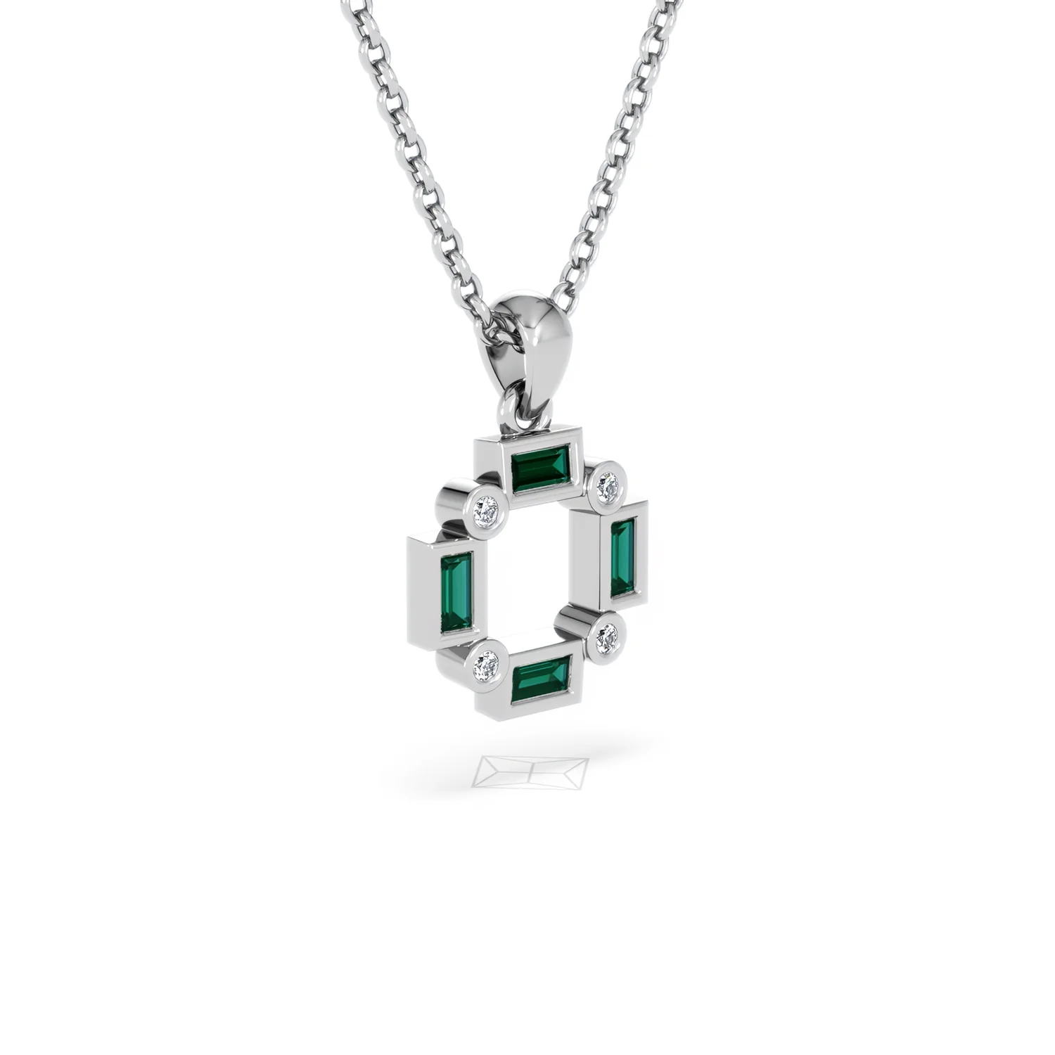 Forme 0.48ct Baguette Cut Lab Emerald Pendant Necklace in Sterling Silver - Image 16