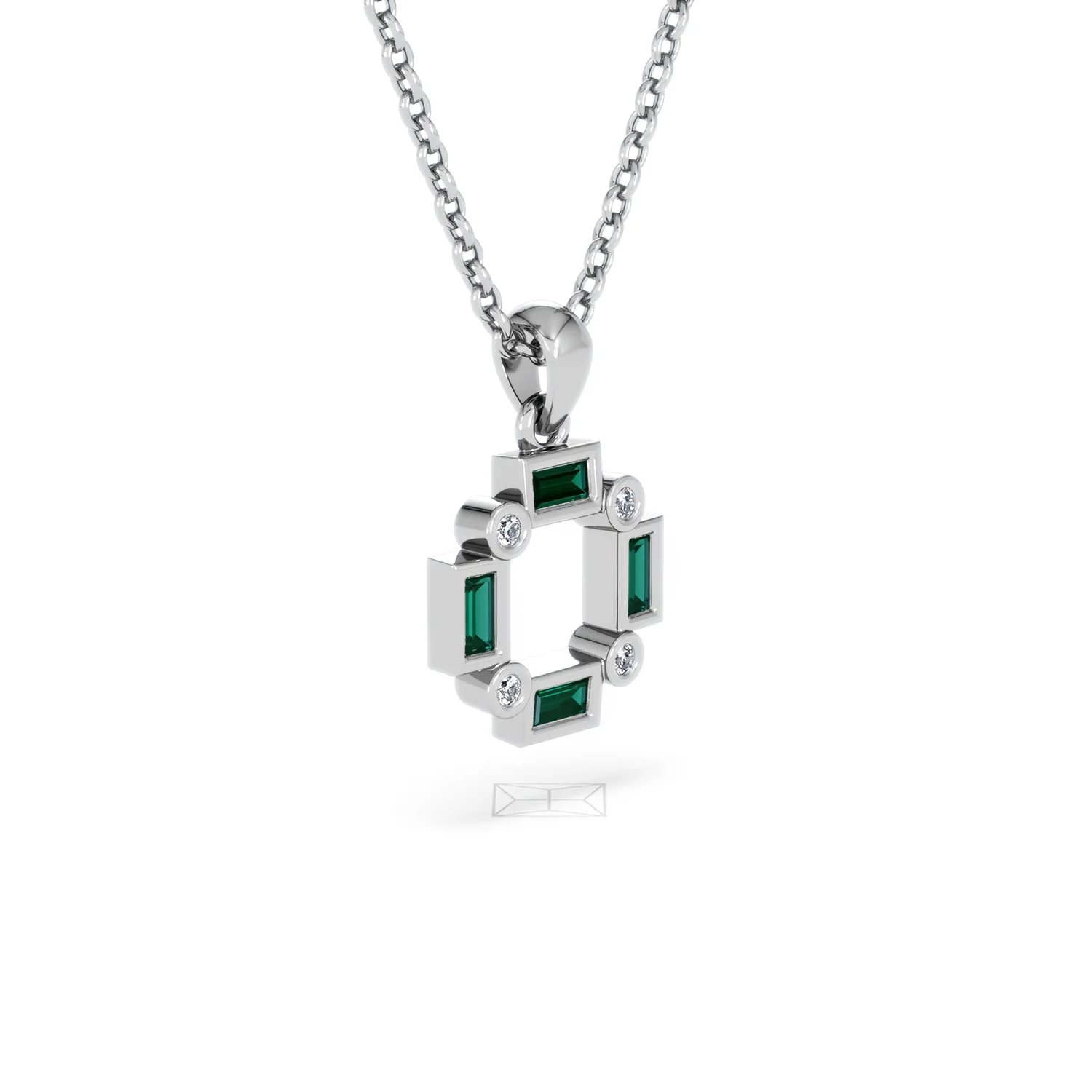 Forme 0.48ct Baguette Cut Lab Emerald Pendant Necklace in Sterling Silver - Image 17
