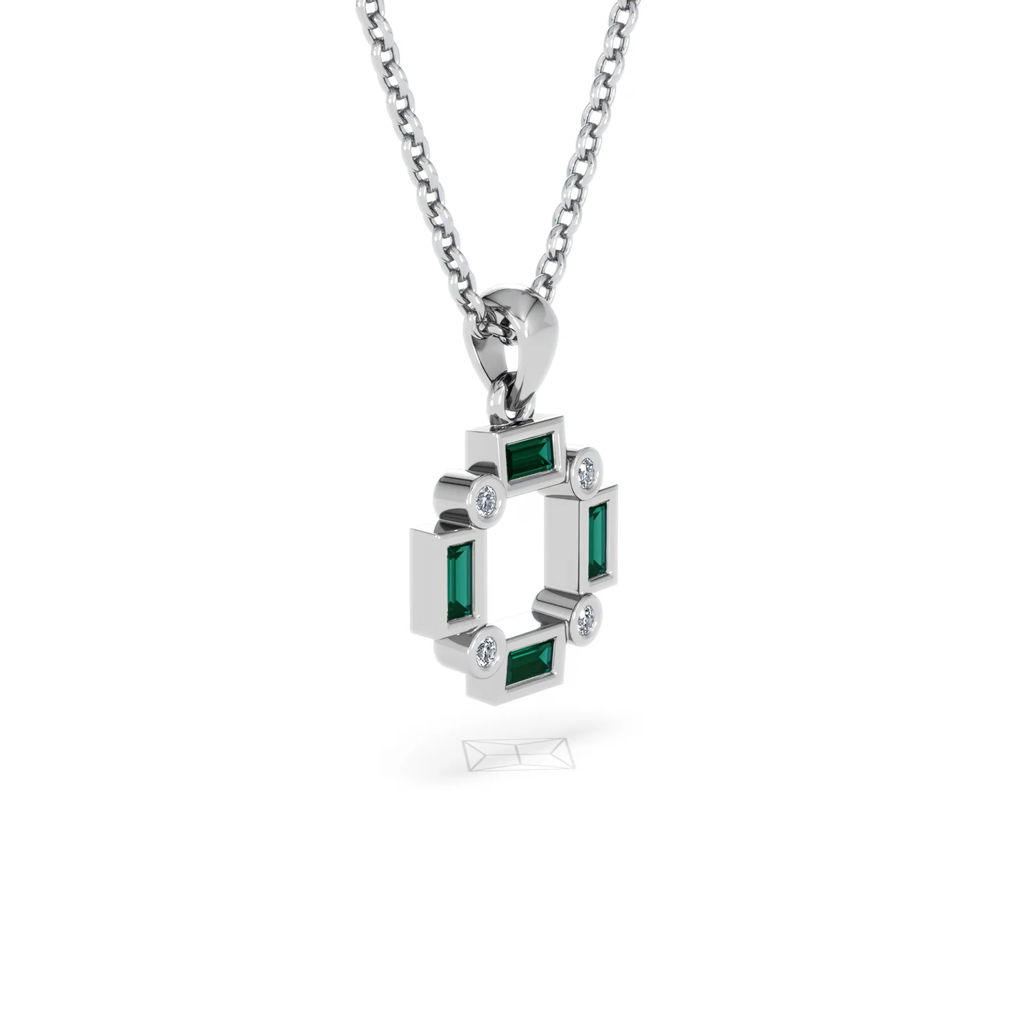 Forme 0.48ct Baguette Cut Lab Emerald Pendant Necklace in Sterling Silver - Image 18