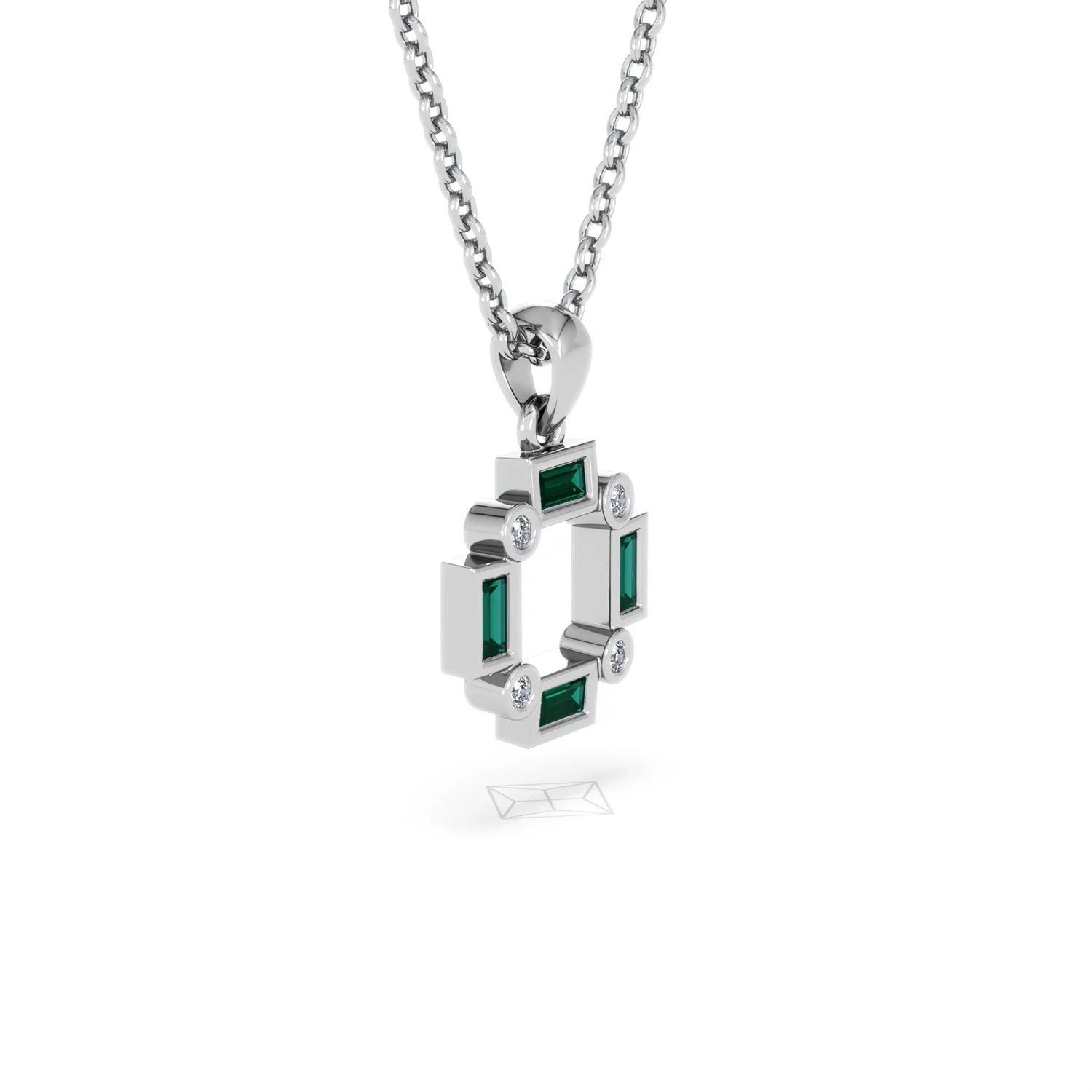 Forme 0.48ct Baguette Cut Lab Emerald Pendant Necklace in Sterling Silver - Image 19