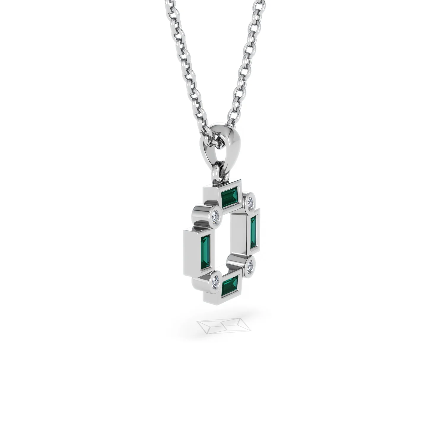 Forme 0.48ct Baguette Cut Lab Emerald Pendant Necklace in Sterling Silver - Image 20