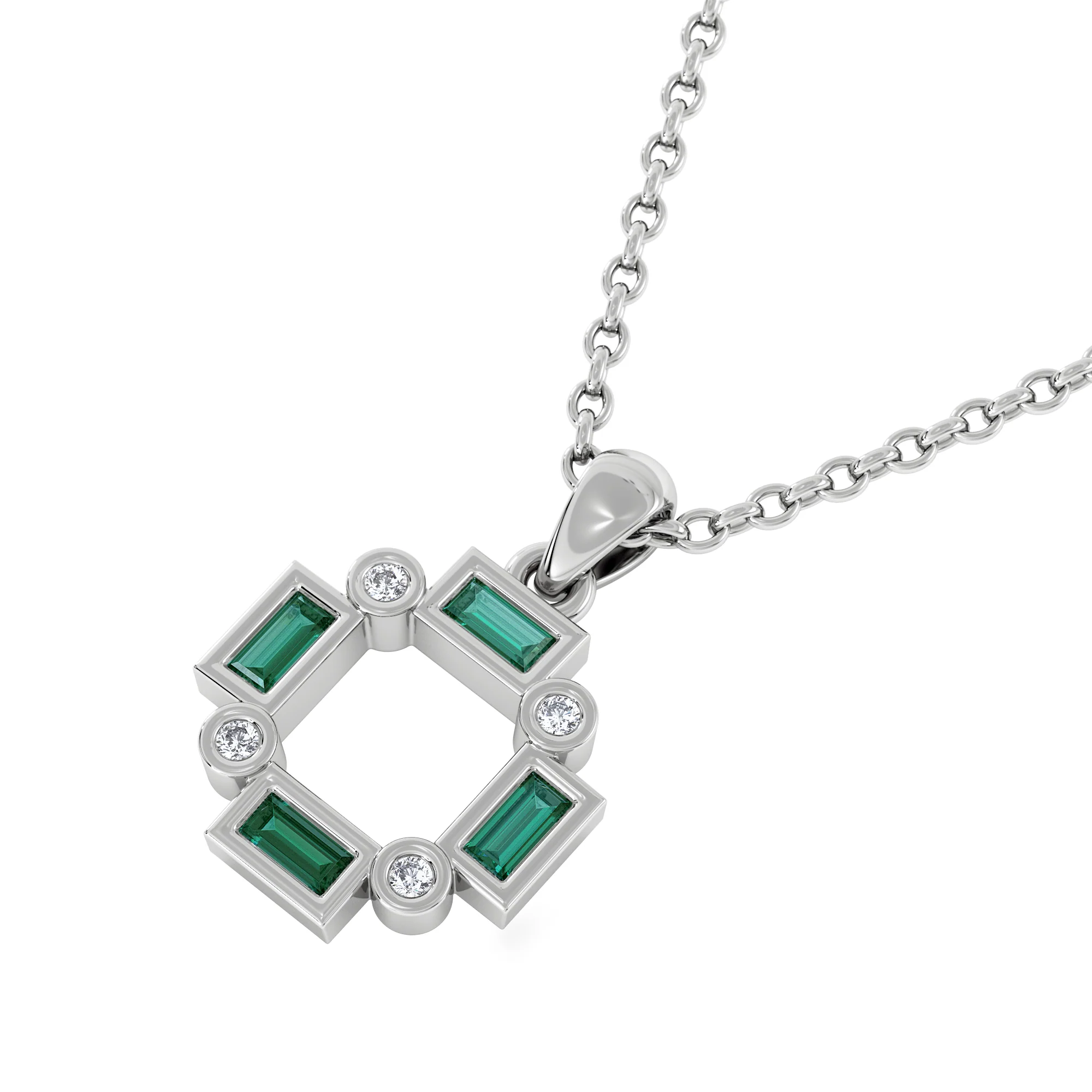 Forme 0.48ct Baguette Cut Lab Emerald Pendant Necklace in Sterling Silver - Image 3