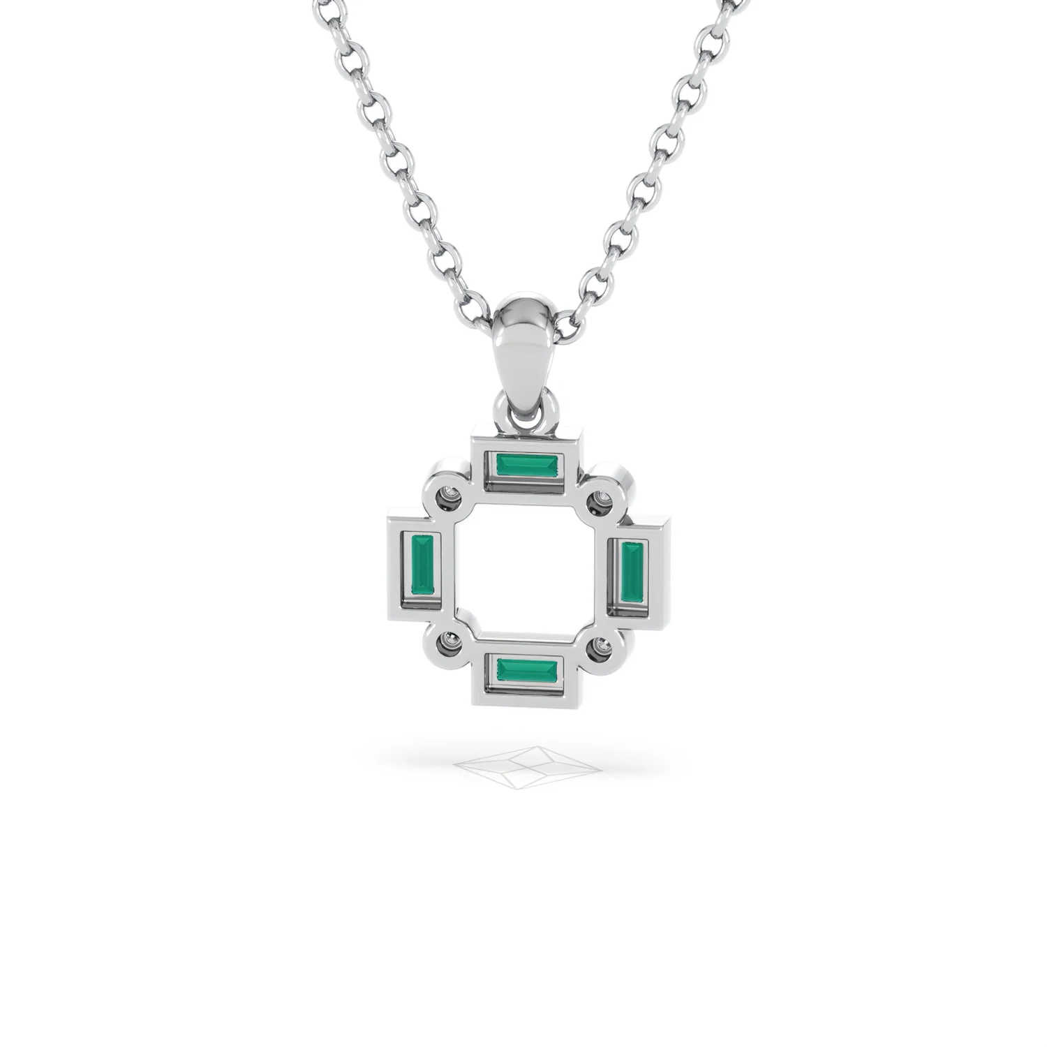 Forme 0.48ct Baguette Cut Lab Emerald Pendant Necklace in Sterling Silver - Image 45