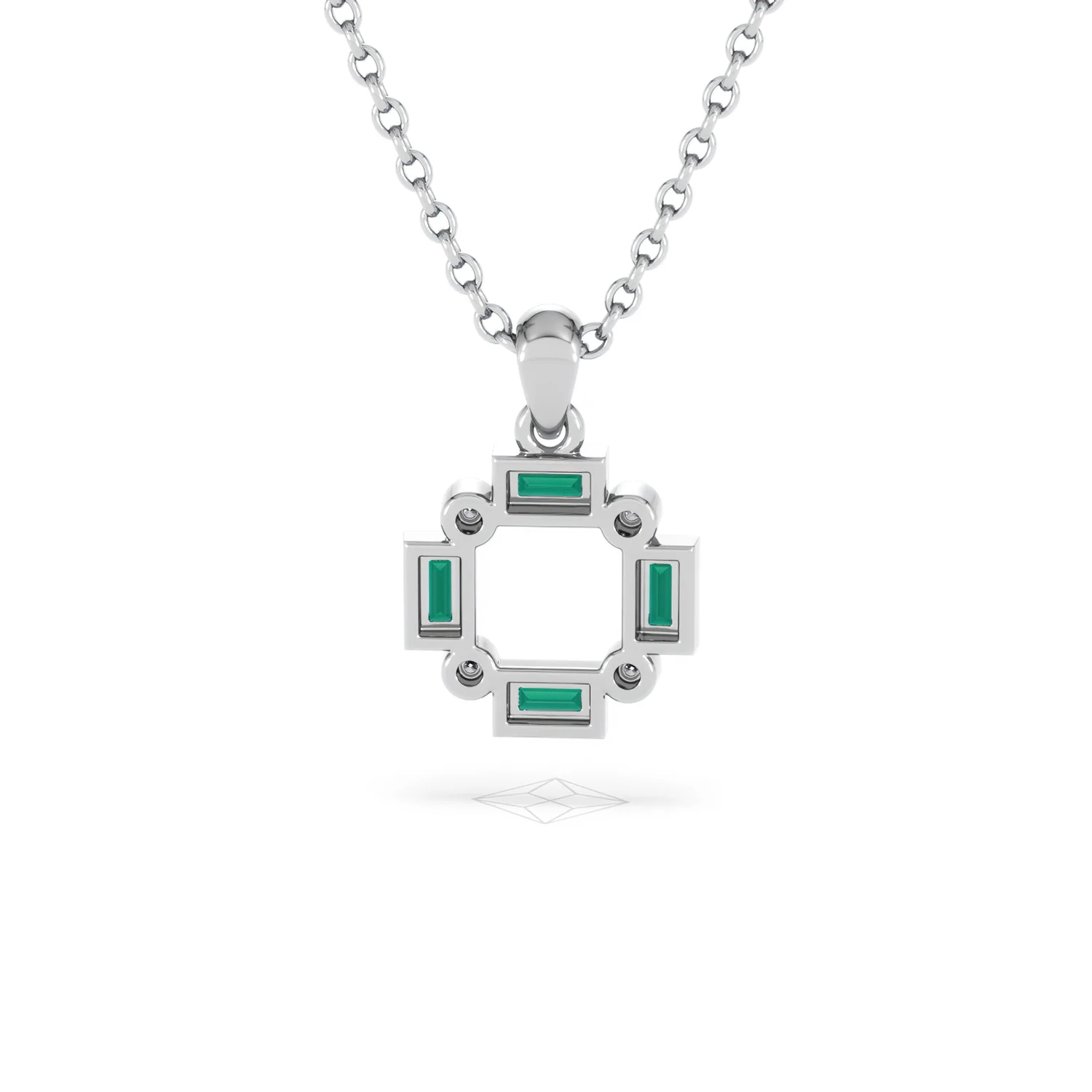 Forme 0.48ct Baguette Cut Lab Emerald Pendant Necklace in Sterling Silver - Image 46