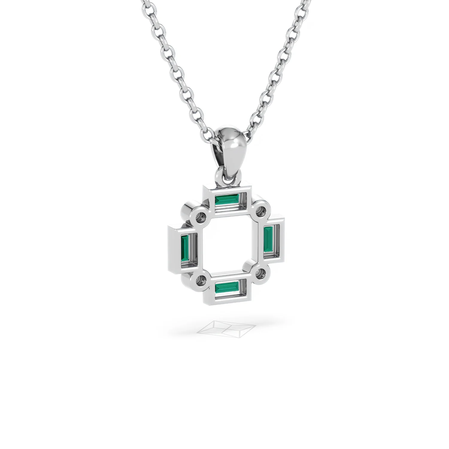 Forme 0.48ct Baguette Cut Lab Emerald Pendant Necklace in Sterling Silver - Image 52