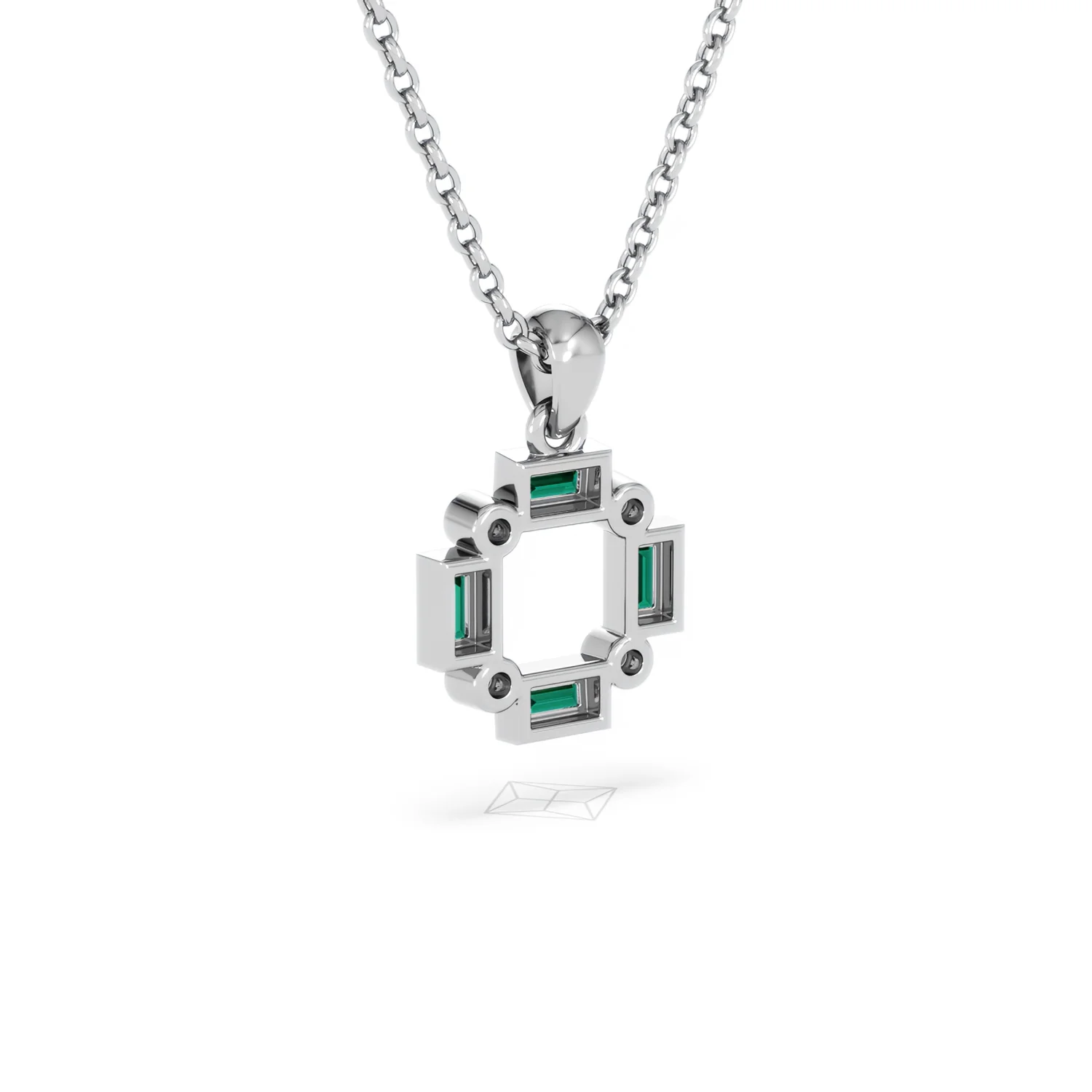 Forme 0.48ct Baguette Cut Lab Emerald Pendant Necklace in Sterling Silver - Image 54