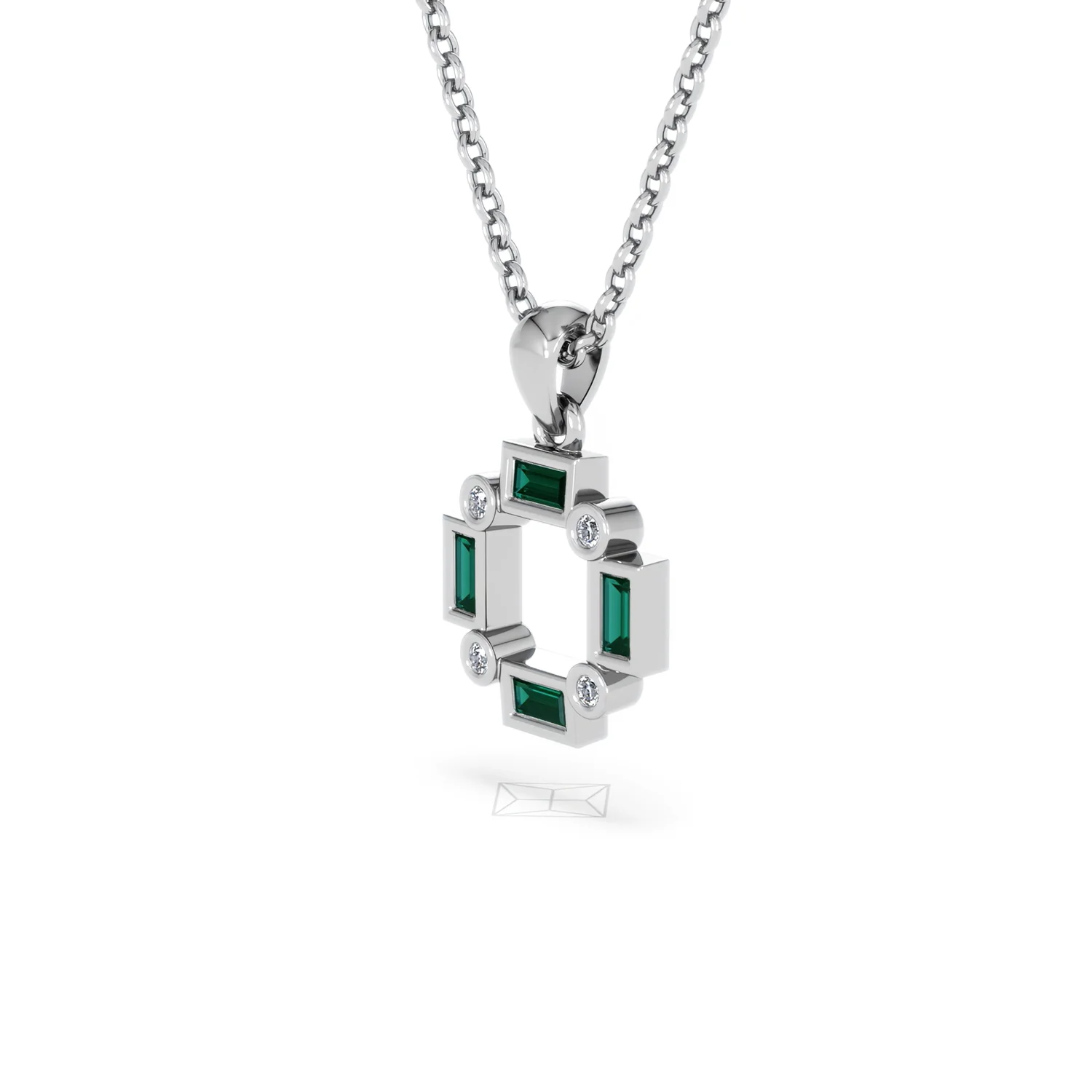 Forme 0.48ct Baguette Cut Lab Emerald Pendant Necklace in Sterling Silver - Image 76