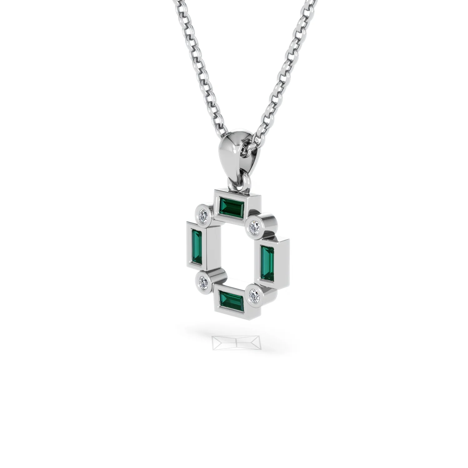 Forme 0.48ct Baguette Cut Lab Emerald Pendant Necklace in Sterling Silver - Image 77