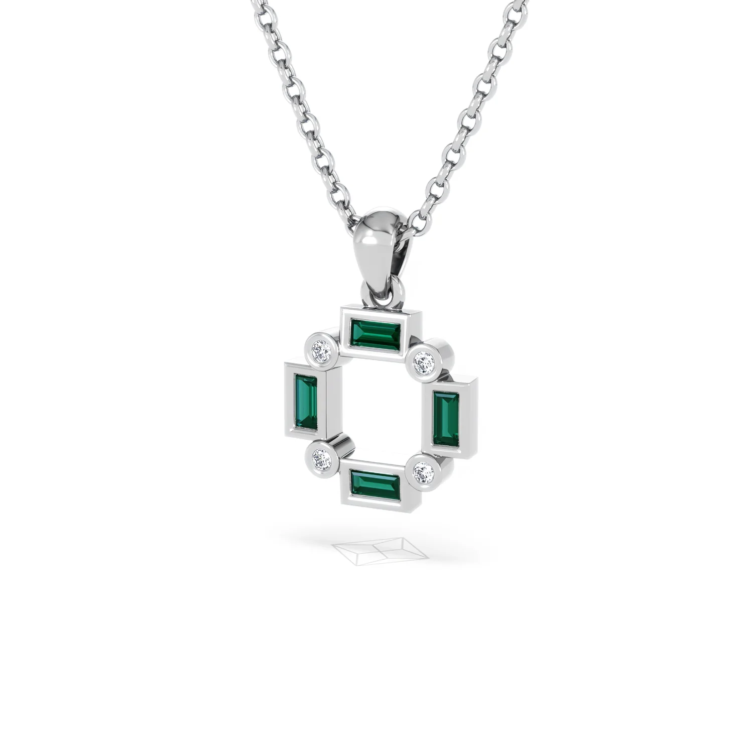 Forme 0.48ct Baguette Cut Lab Emerald Pendant Necklace in Sterling Silver - Image 81