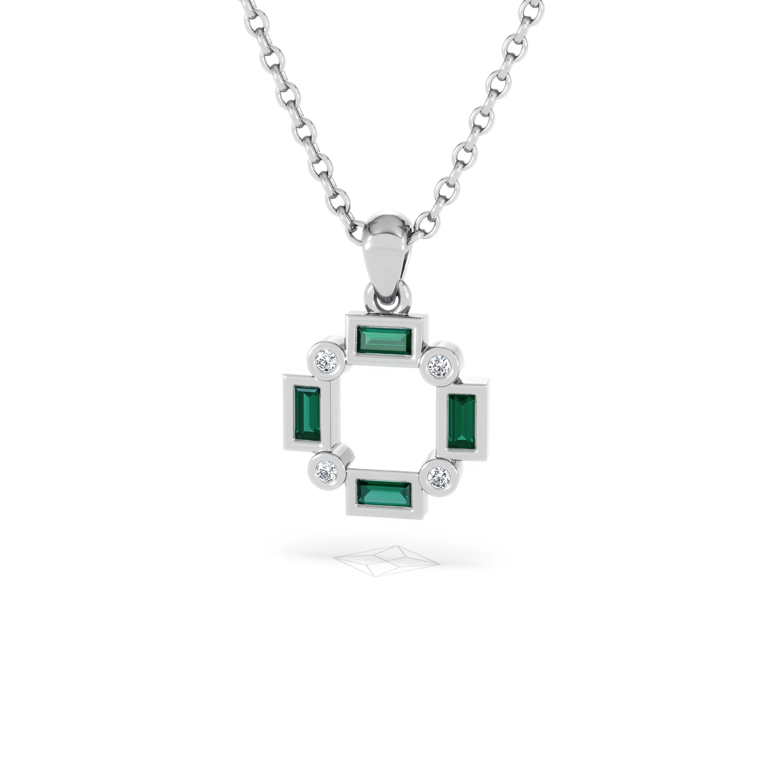 Forme 0.48ct Baguette Cut Lab Emerald Pendant Necklace in Sterling Silver - Image 84