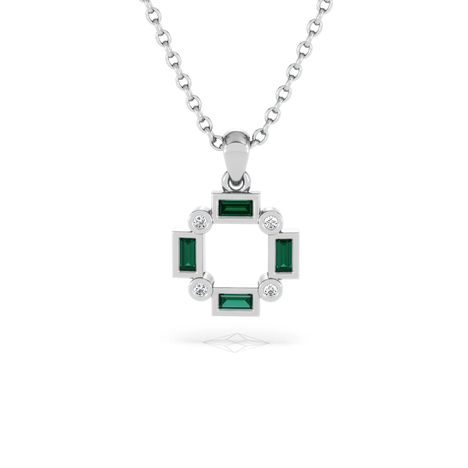 Forme 0.48ct Baguette Cut Lab Emerald Pendant Necklace in Sterling Silver - Image 86