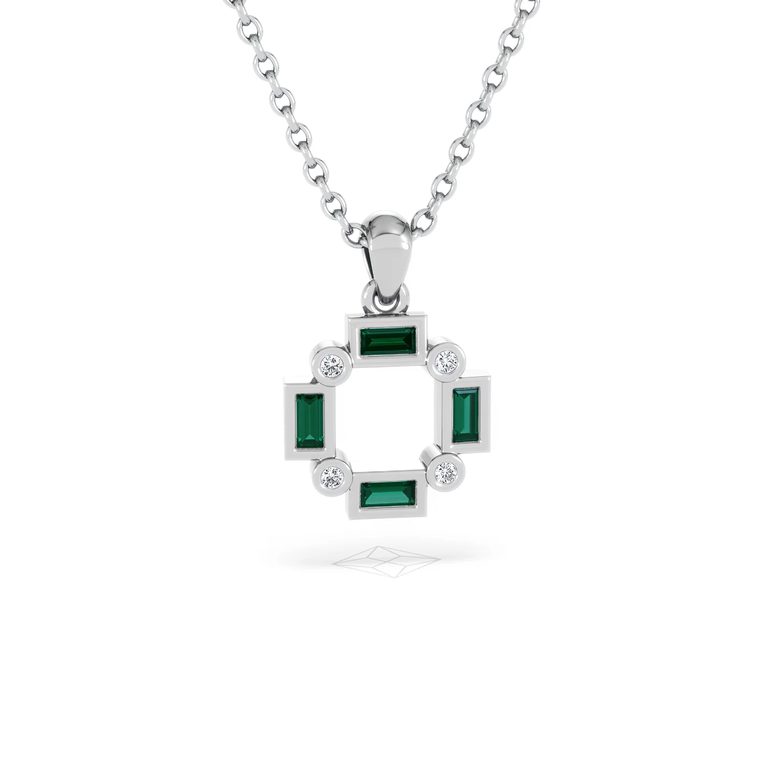 Forme 0.48ct Baguette Cut Lab Emerald Pendant Necklace in Sterling Silver - Image 9