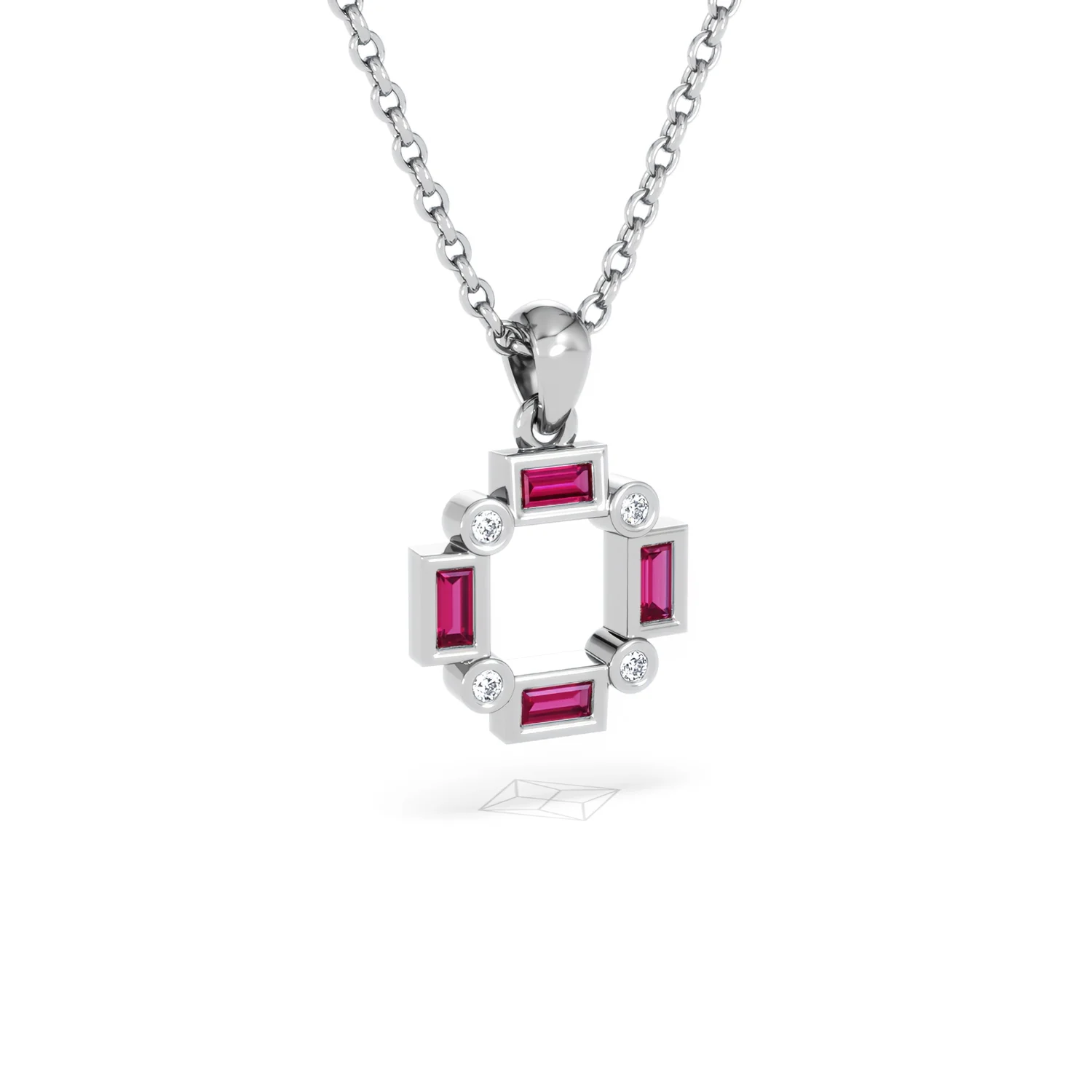 Forme 0.48ct Baguette Cut Lab Ruby Pendant Necklace in Sterling Silver - Image 13