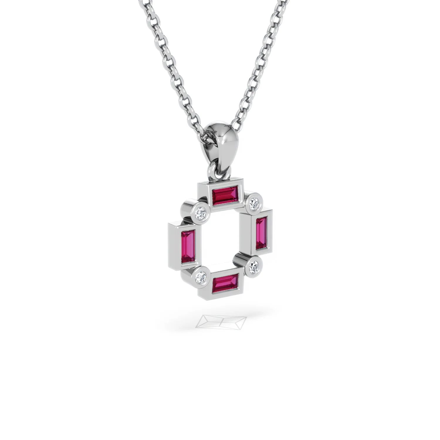 Forme 0.48ct Baguette Cut Lab Ruby Pendant Necklace in Sterling Silver - Image 15