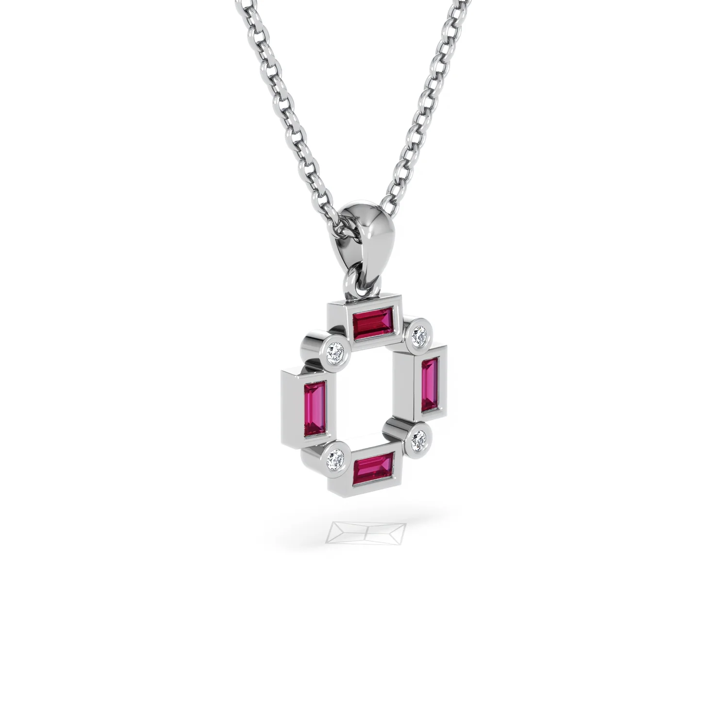 Forme 0.48ct Baguette Cut Lab Ruby Pendant Necklace in Sterling Silver - Image 16
