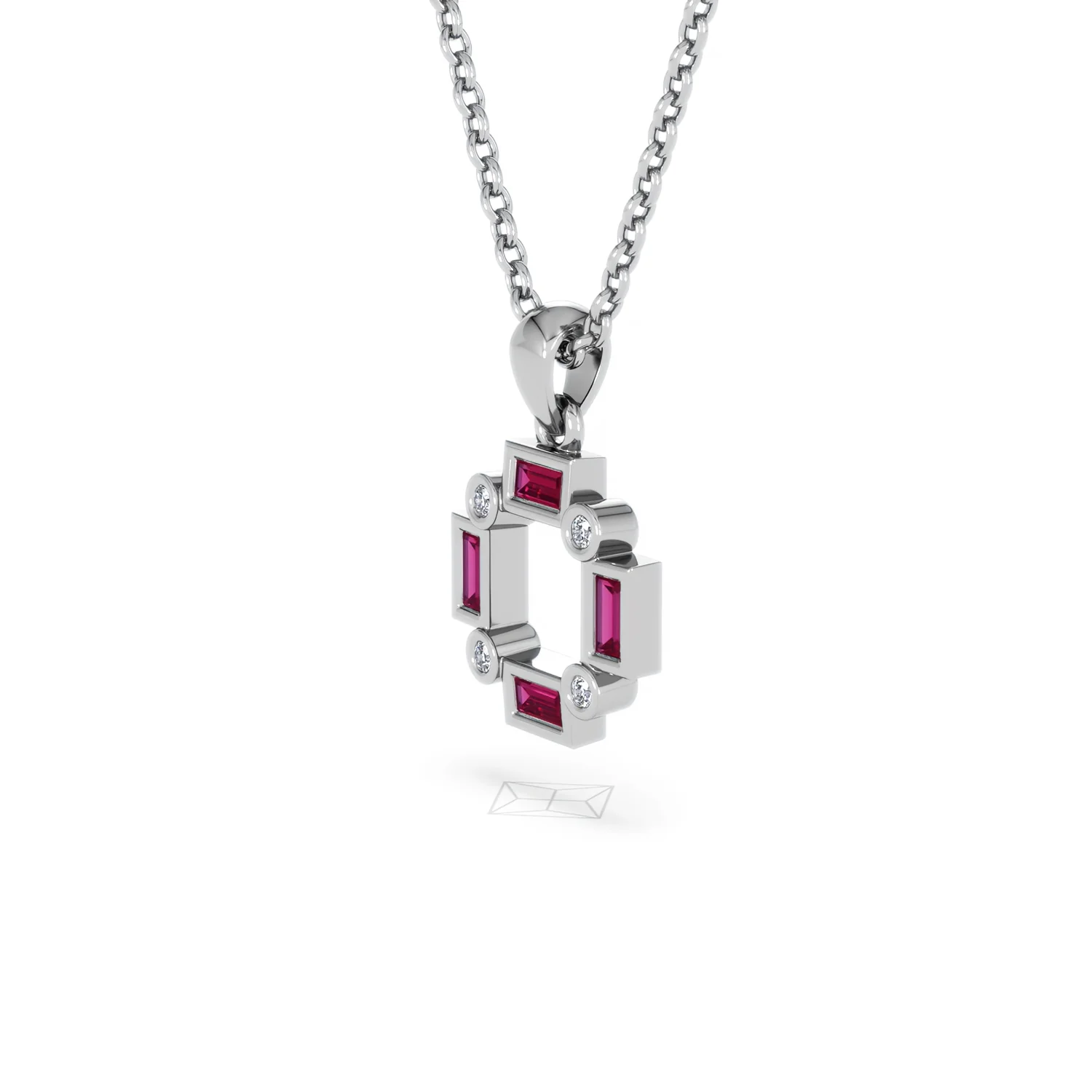 Forme 0.48ct Baguette Cut Lab Ruby Pendant Necklace in Sterling Silver - Image 75