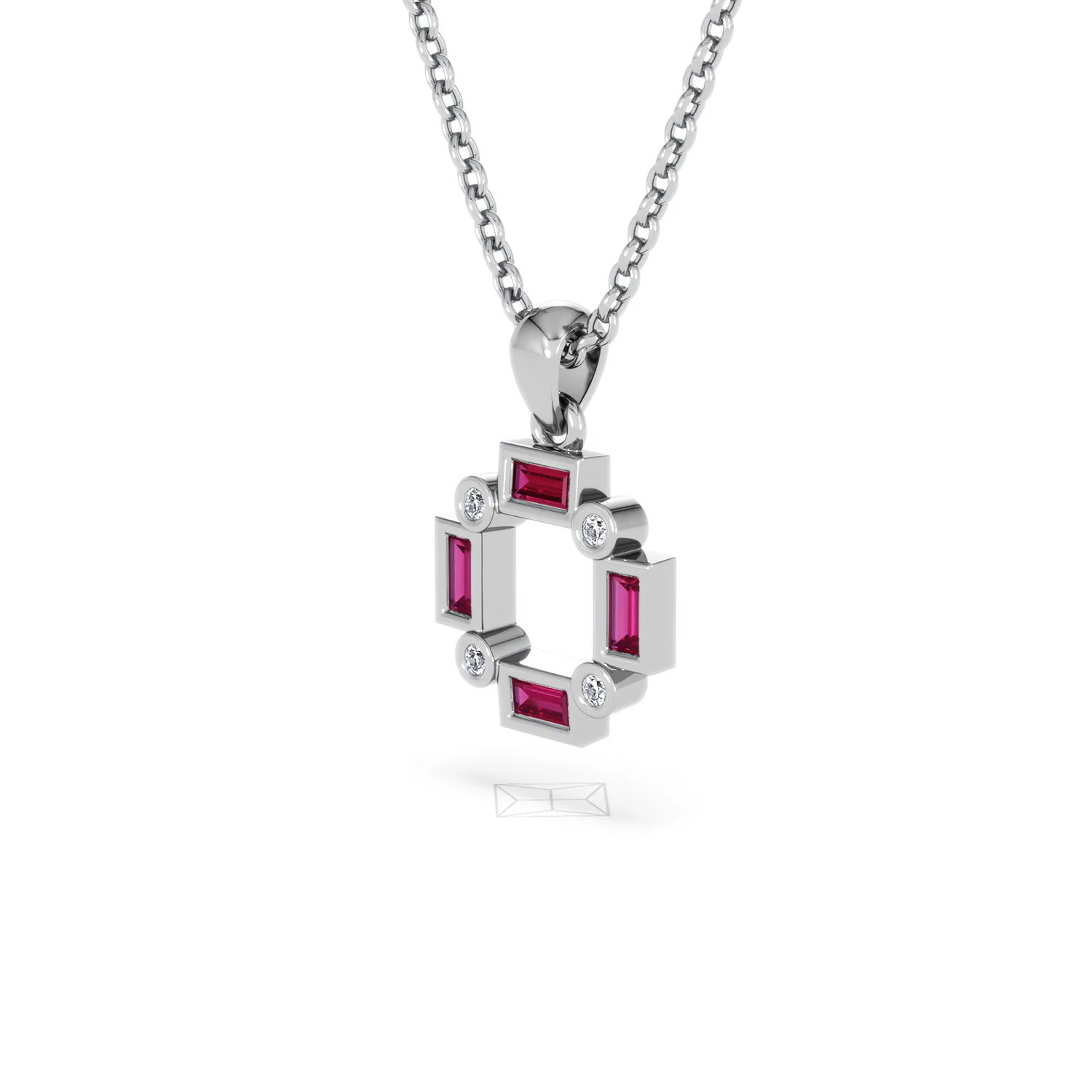 Forme 0.48ct Baguette Cut Lab Ruby Pendant Necklace in Sterling Silver - Image 77