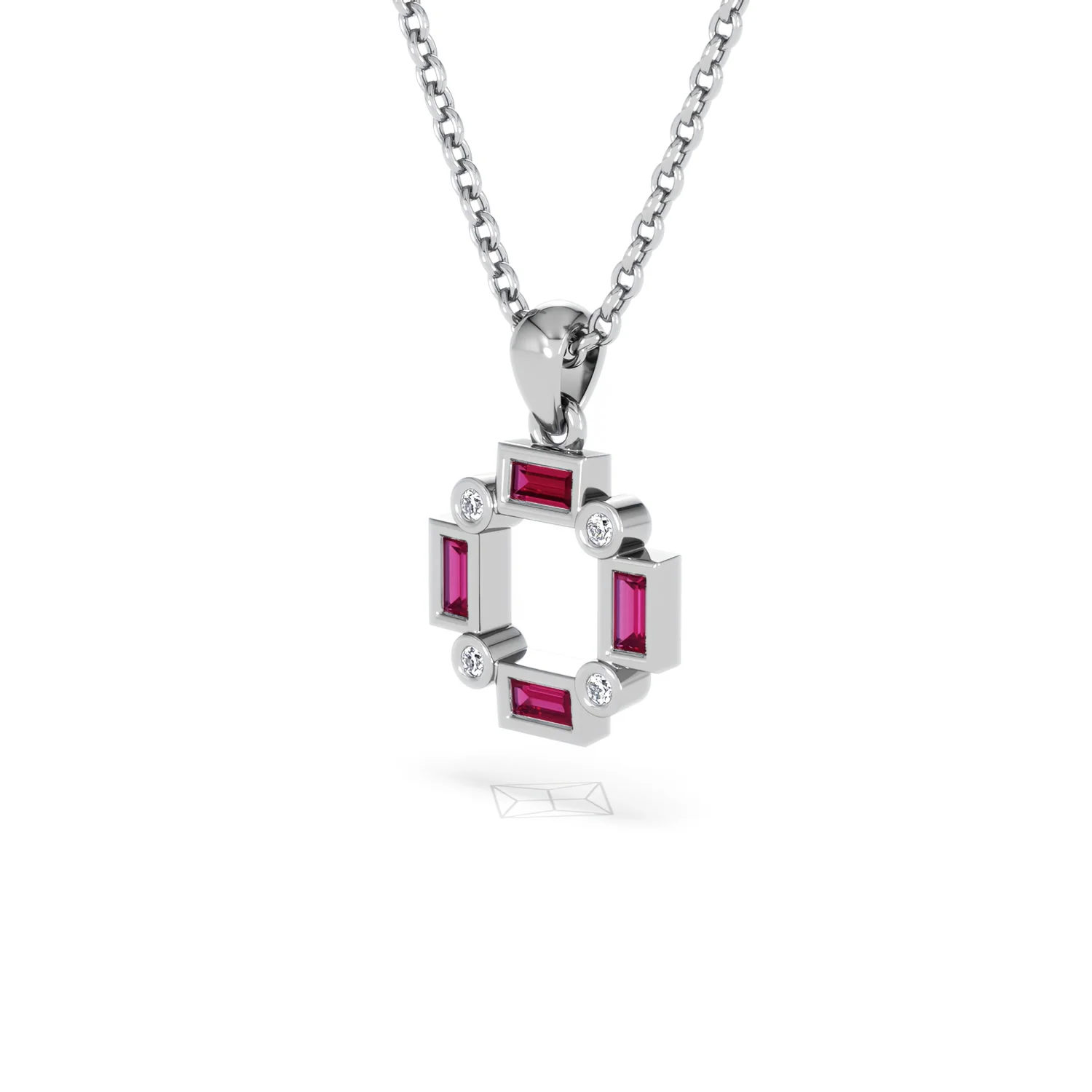 Forme 0.48ct Baguette Cut Lab Ruby Pendant Necklace in Sterling Silver - Image 78