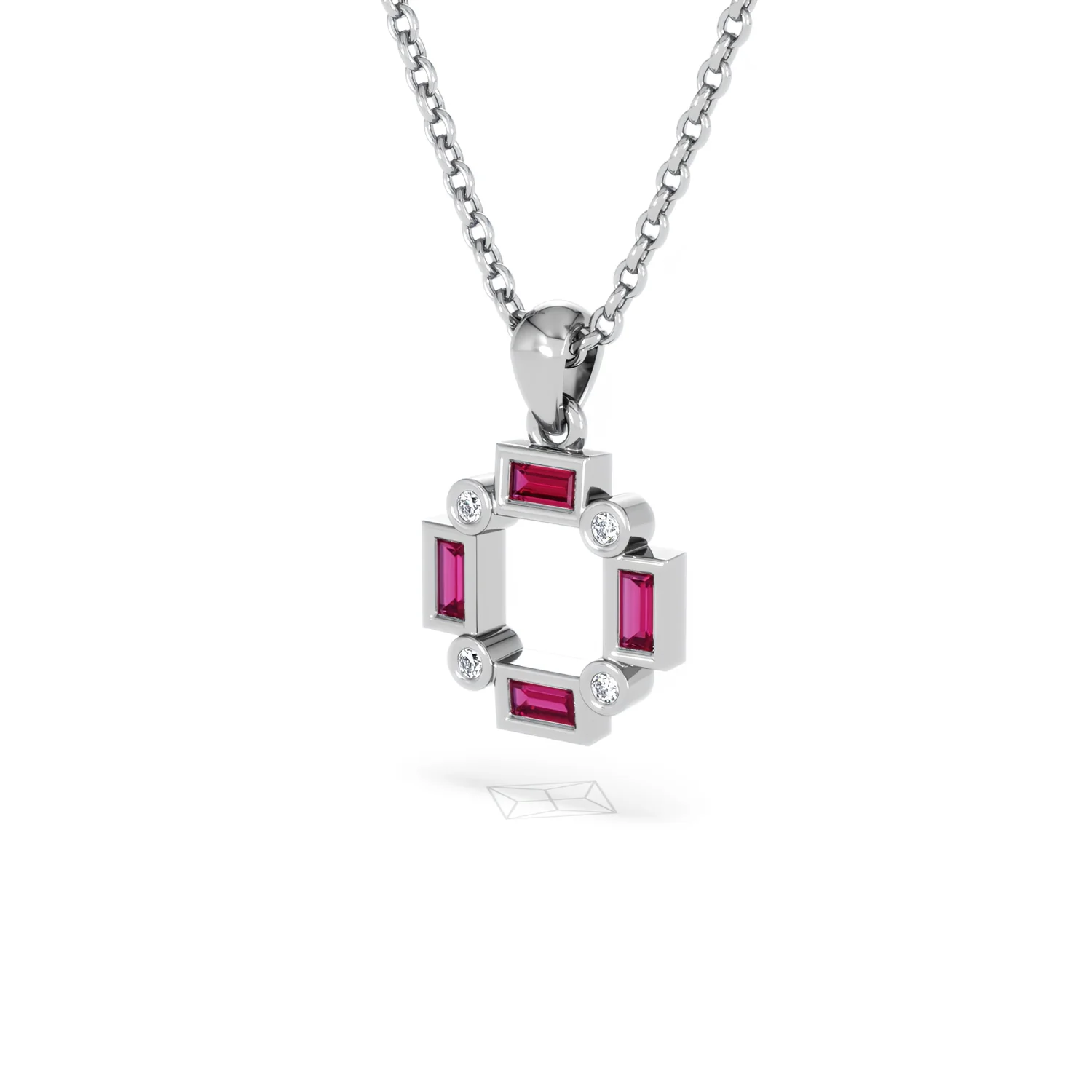 Forme 0.48ct Baguette Cut Lab Ruby Pendant Necklace in Sterling Silver - Image 79