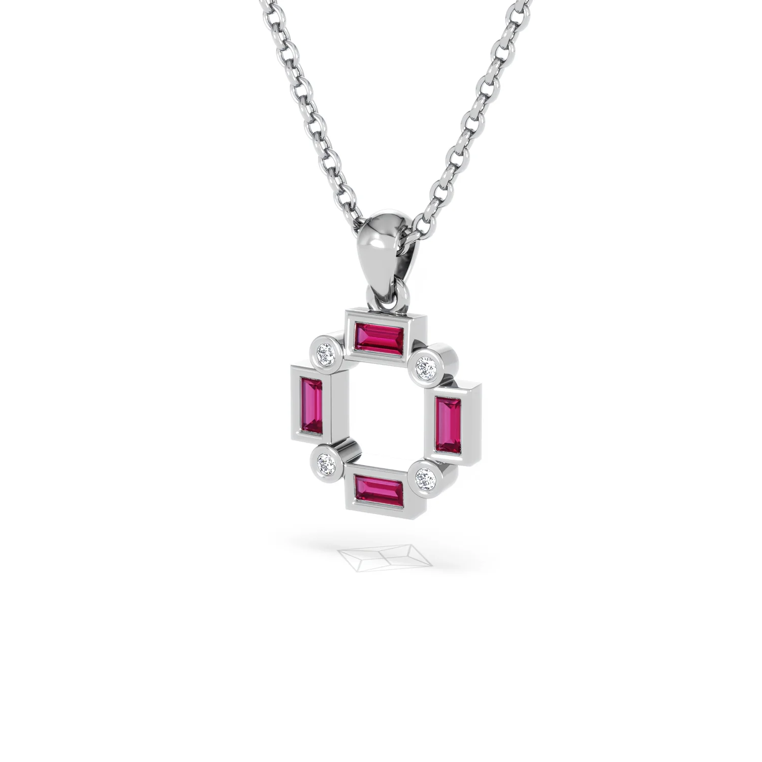 Forme 0.48ct Baguette Cut Lab Ruby Pendant Necklace in Sterling Silver - Image 80