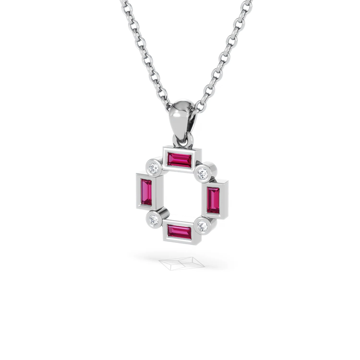Forme 0.48ct Baguette Cut Lab Ruby Pendant Necklace in Sterling Silver - Image 81