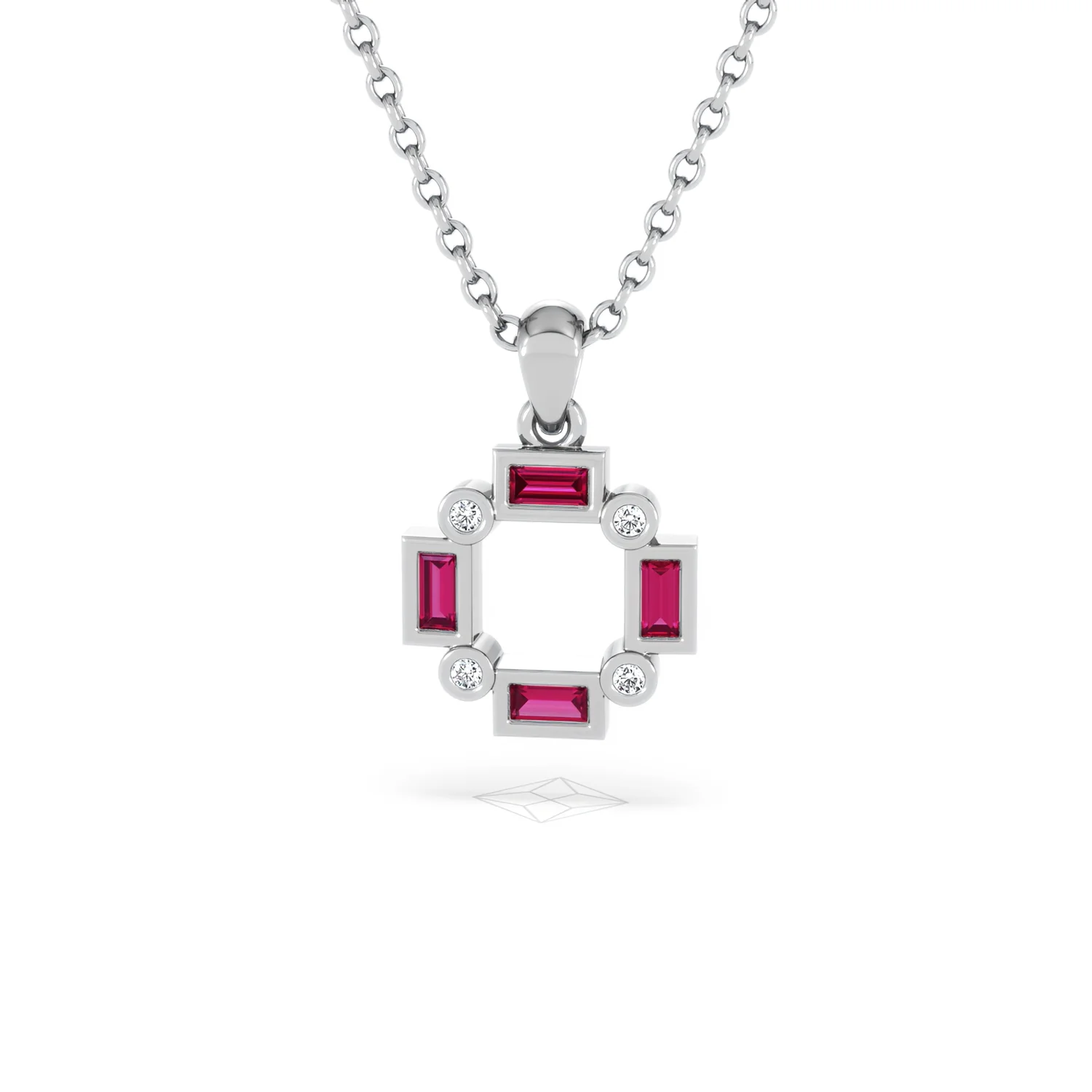 Forme 0.48ct Baguette Cut Lab Ruby Pendant Necklace in Sterling Silver - Image 85