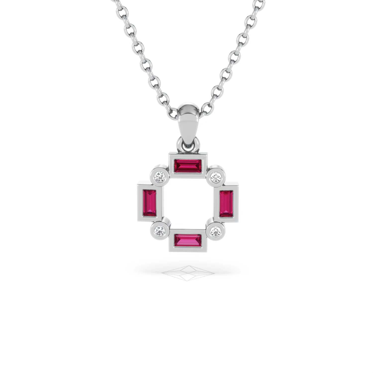 Forme 0.48ct Baguette Cut Lab Ruby Pendant Necklace in Sterling Silver - Image 86