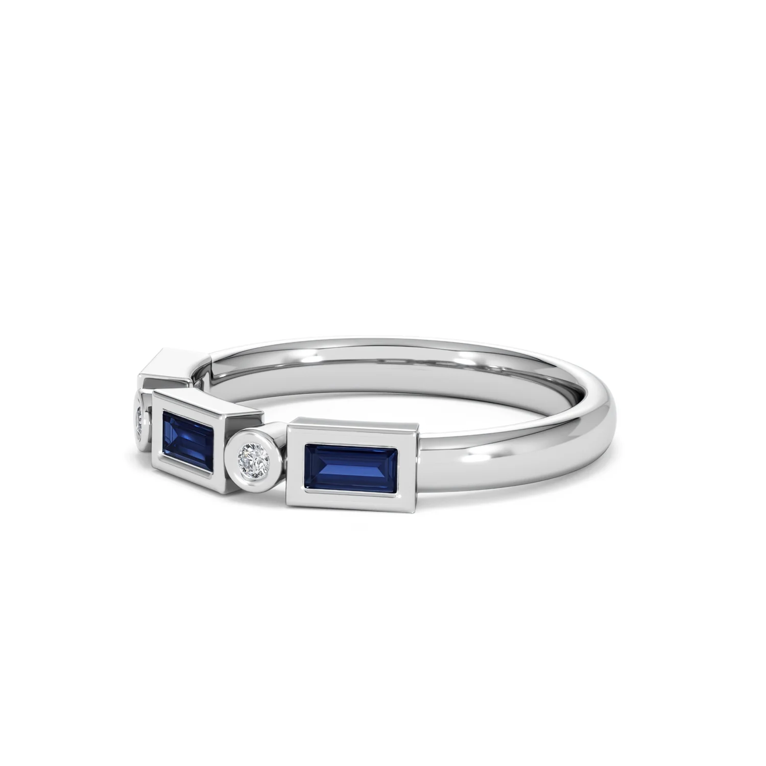 Forme 0.48ct Baguette Cut Lab Sapphire 5 Stone Ring in Sterling Silver - Image 75