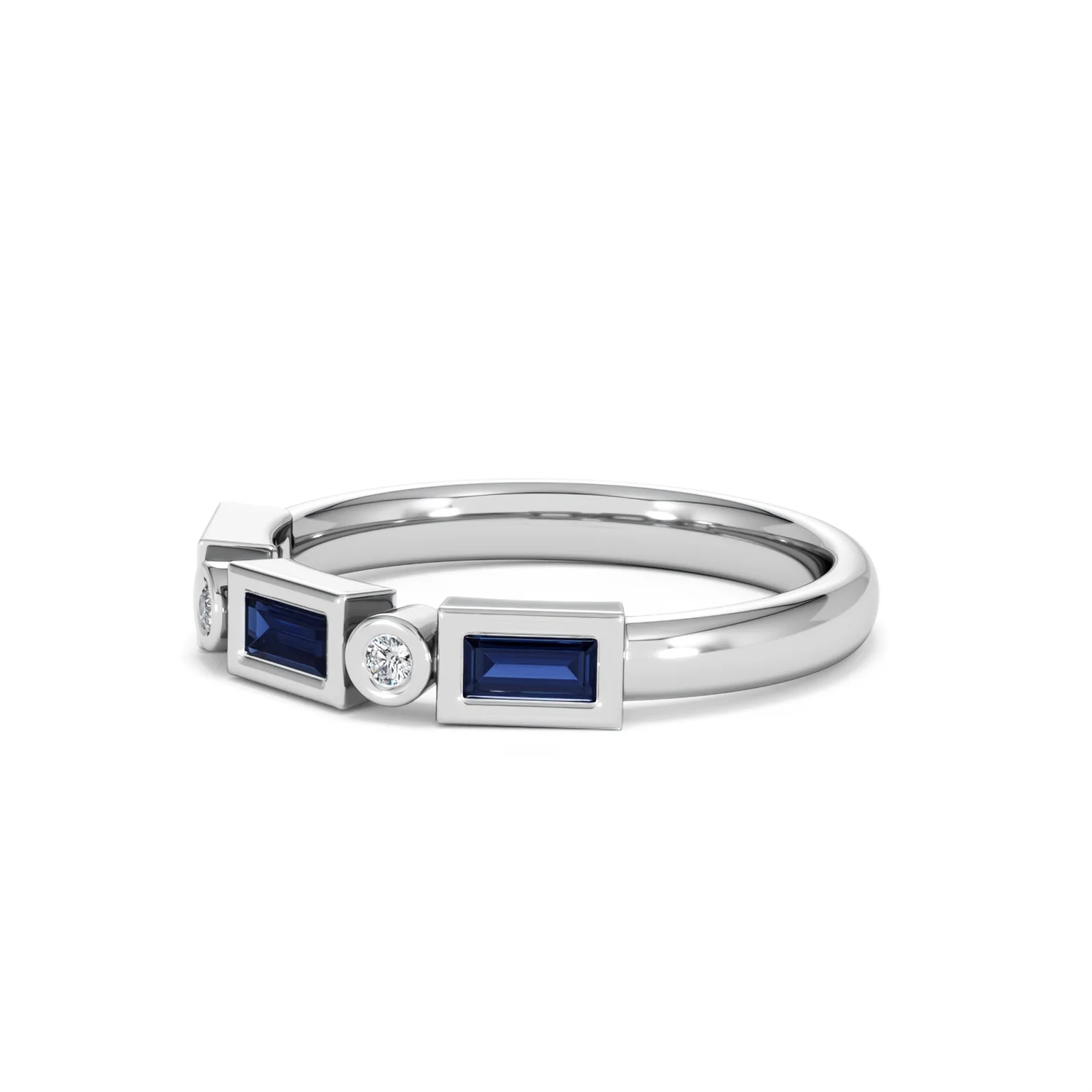 Forme 0.48ct Baguette Cut Lab Sapphire 5 Stone Ring in Sterling Silver - Image 76