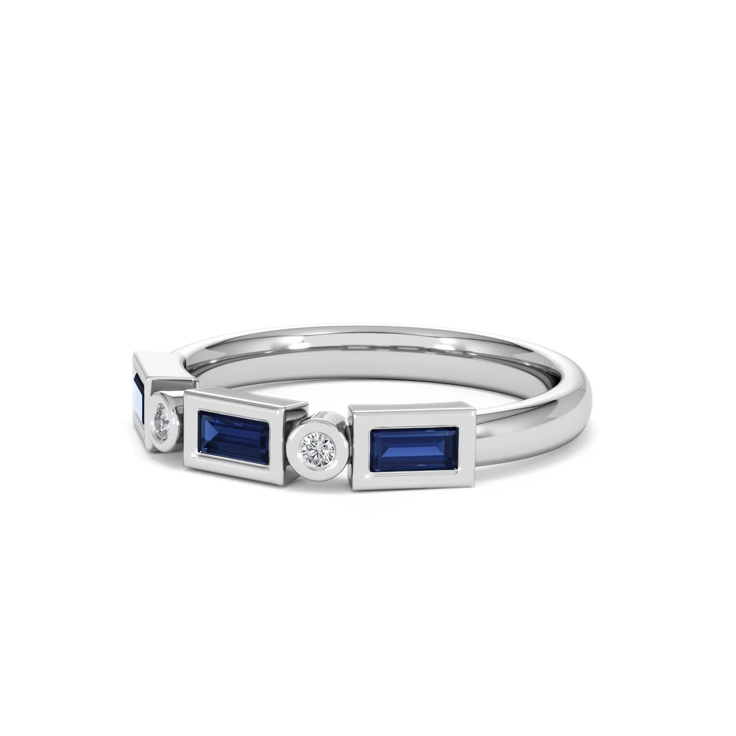 Forme 0.48ct Baguette Cut Lab Sapphire 5 Stone Ring in Sterling Silver - Image 79