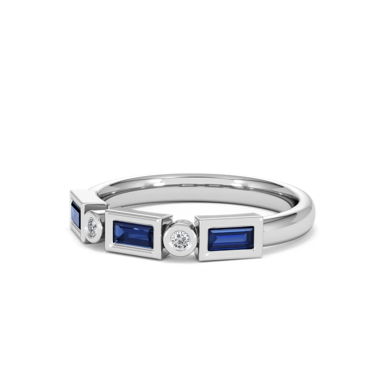 Forme 0.48ct Baguette Cut Lab Sapphire 5 Stone Ring in Sterling Silver - Image 80