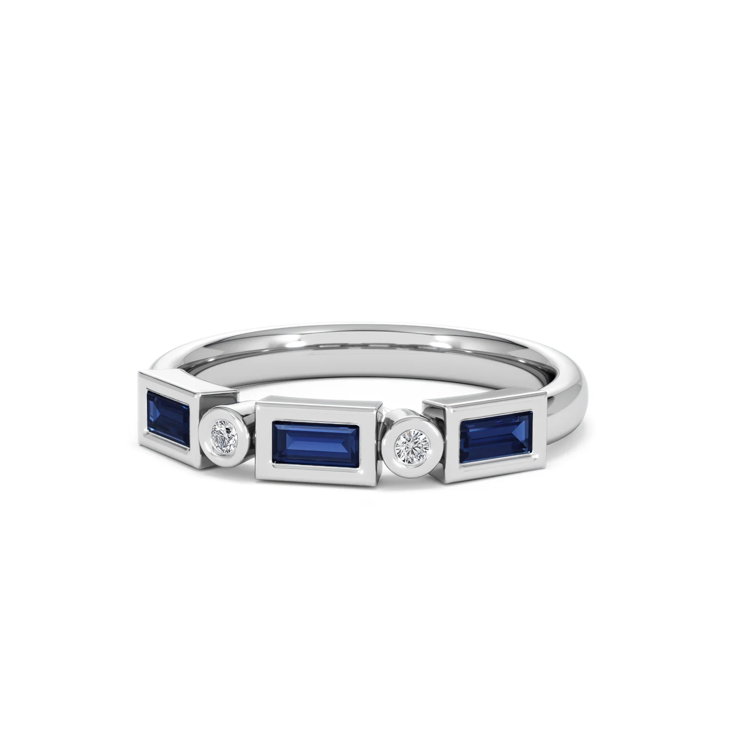 Forme 0.48ct Baguette Cut Lab Sapphire 5 Stone Ring in Sterling Silver - Image 84