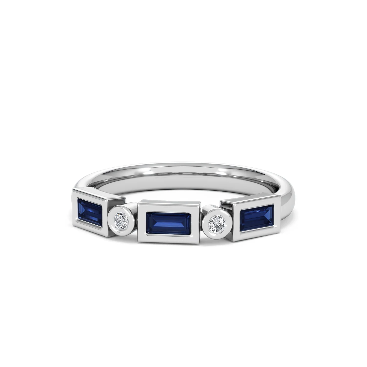 Forme 0.48ct Baguette Cut Lab Sapphire 5 Stone Ring in Sterling Silver - Image 85