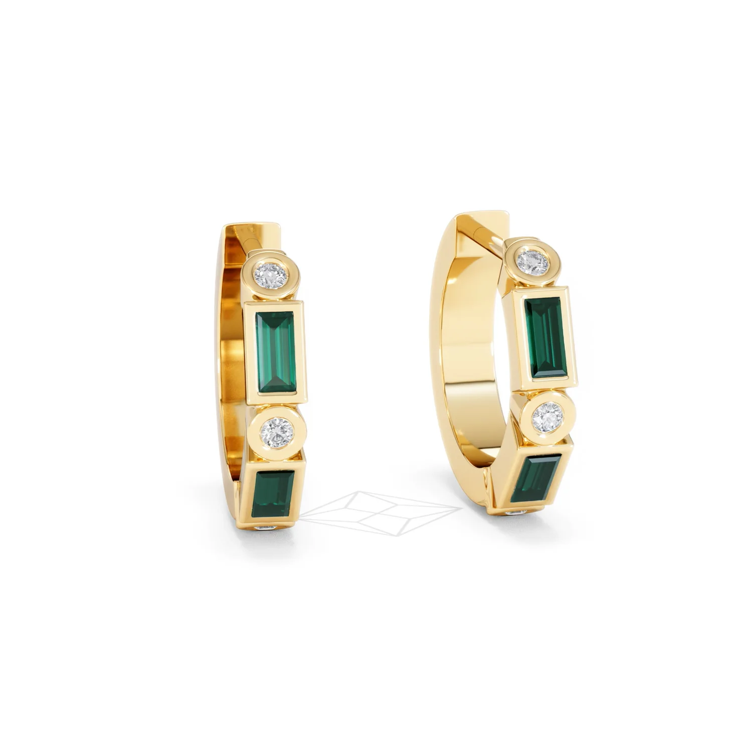 Forme 0.52ct Baguette Cut Lab Emerald  Huggie Earrings in 18K Gold Vermeil - Image 10