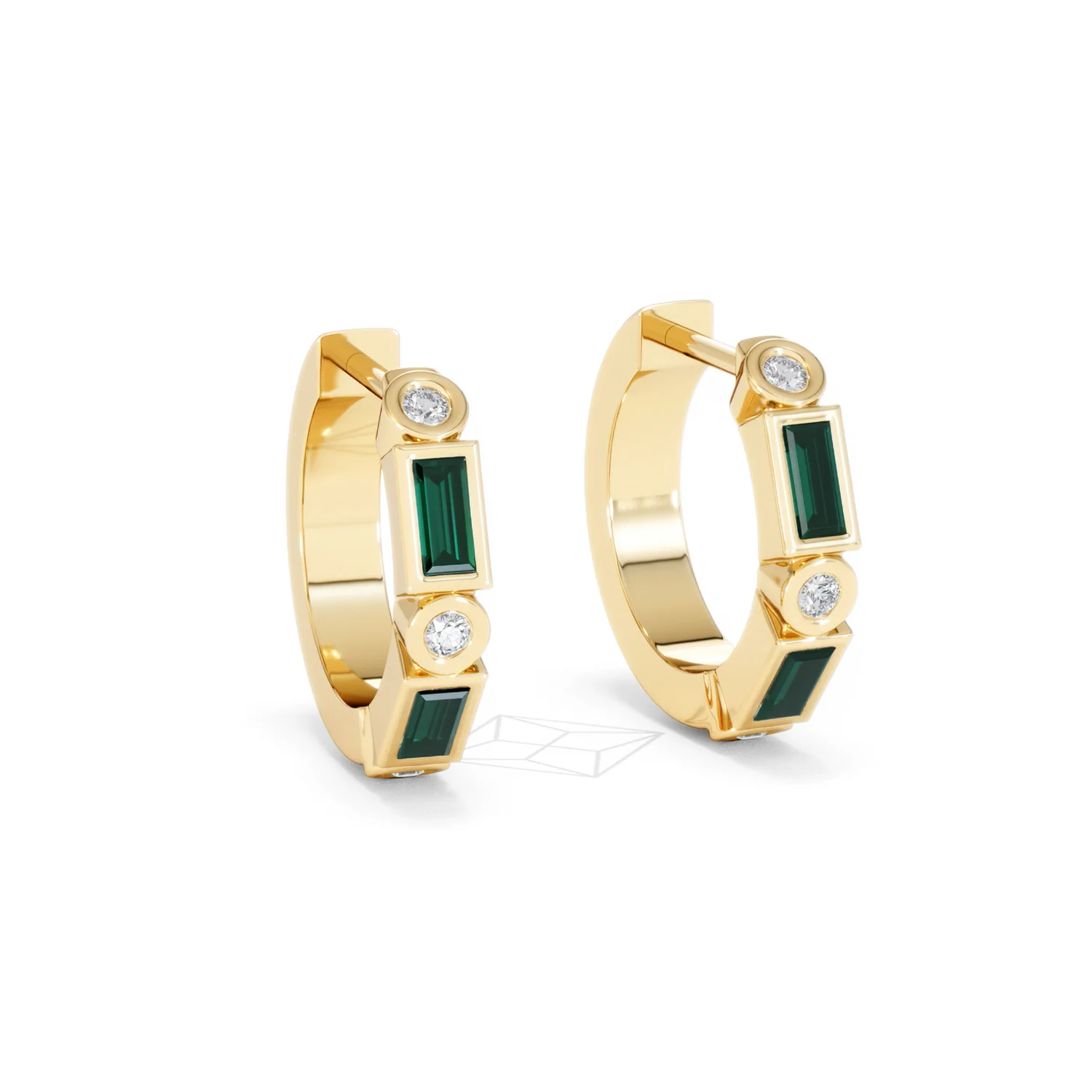 Forme 0.52ct Baguette Cut Lab Emerald  Huggie Earrings in 18K Gold Vermeil - Image 12