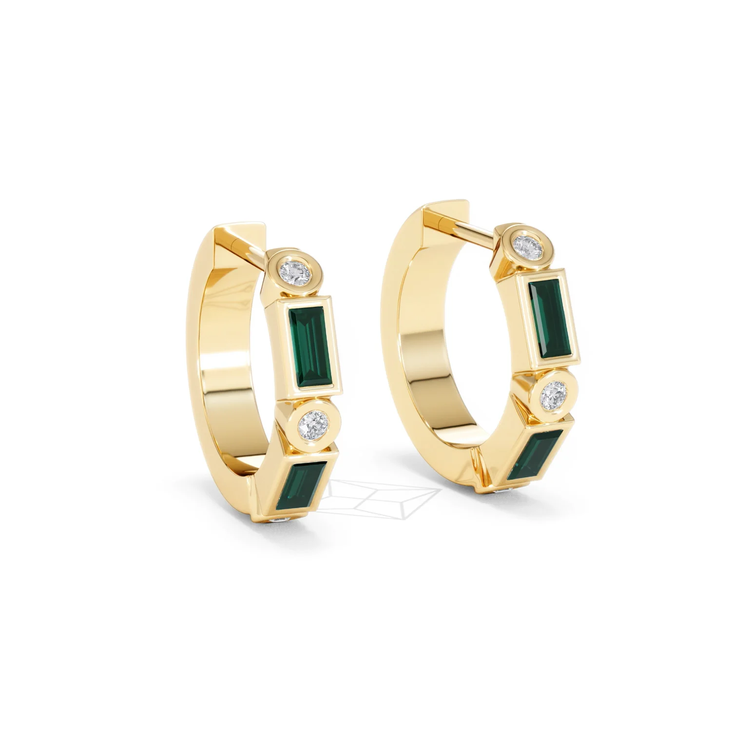 Forme 0.52ct Baguette Cut Lab Emerald  Huggie Earrings in 18K Gold Vermeil - Image 13