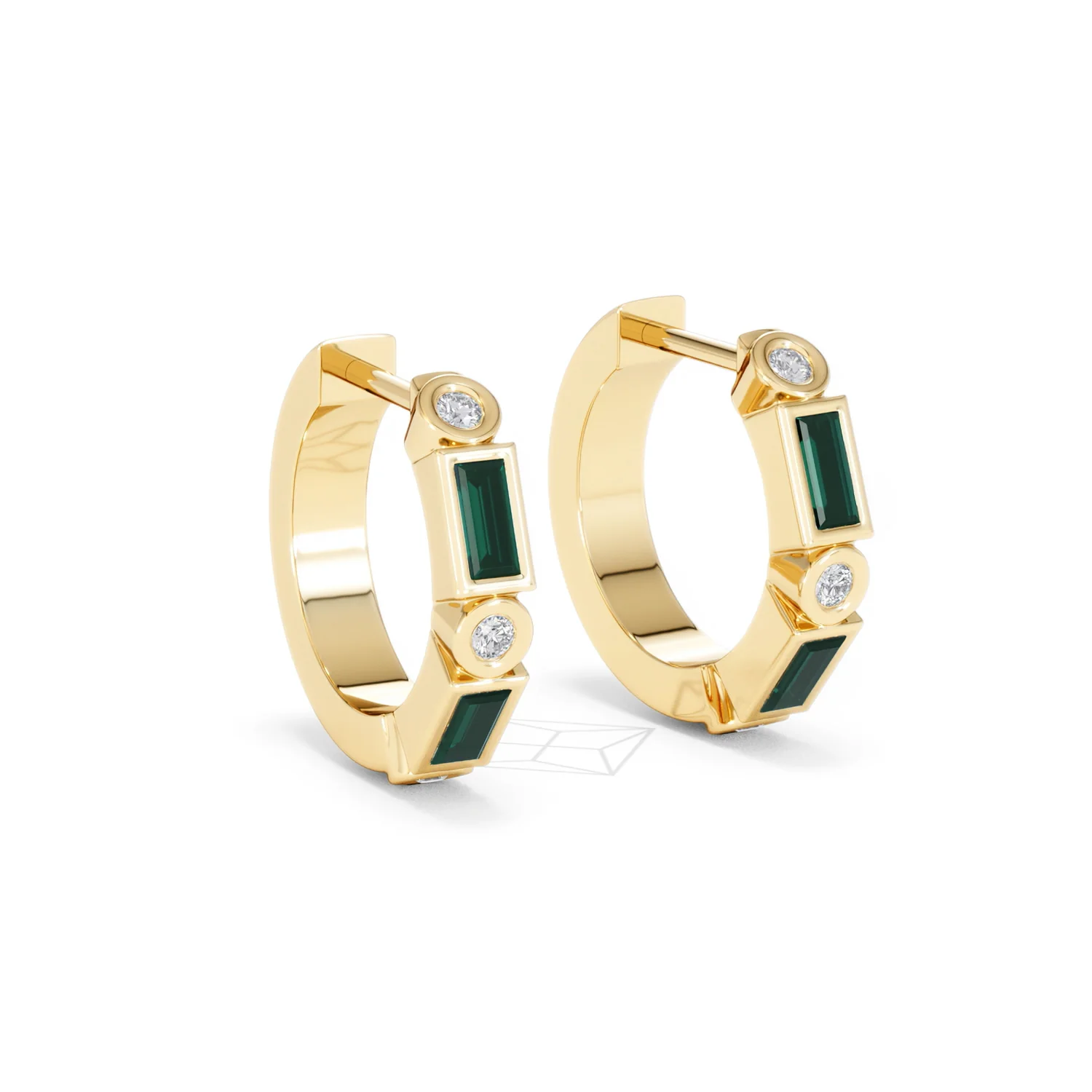 Forme 0.52ct Baguette Cut Lab Emerald  Huggie Earrings in 18K Gold Vermeil - Image 14