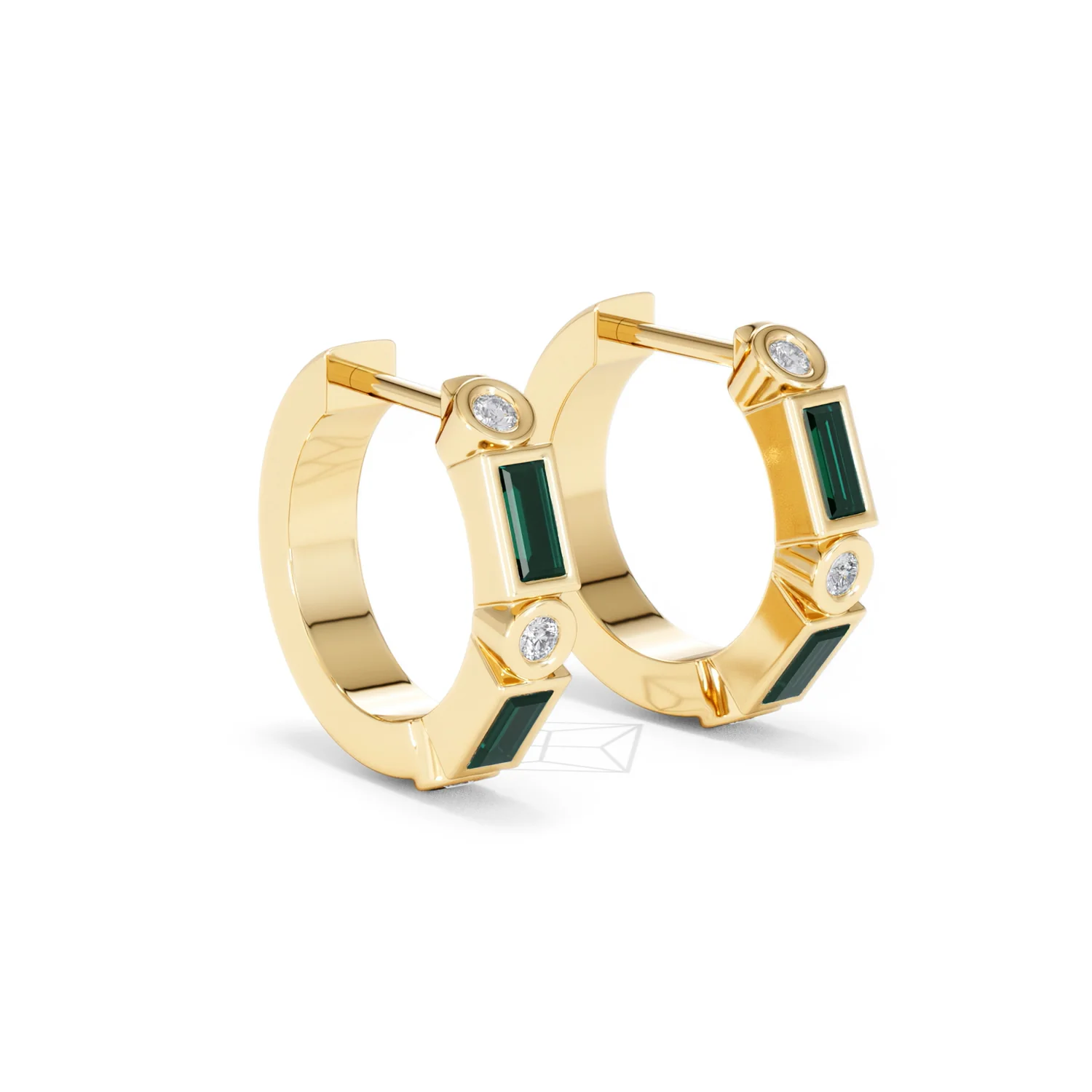 Forme 0.52ct Baguette Cut Lab Emerald  Huggie Earrings in 18K Gold Vermeil - Image 16