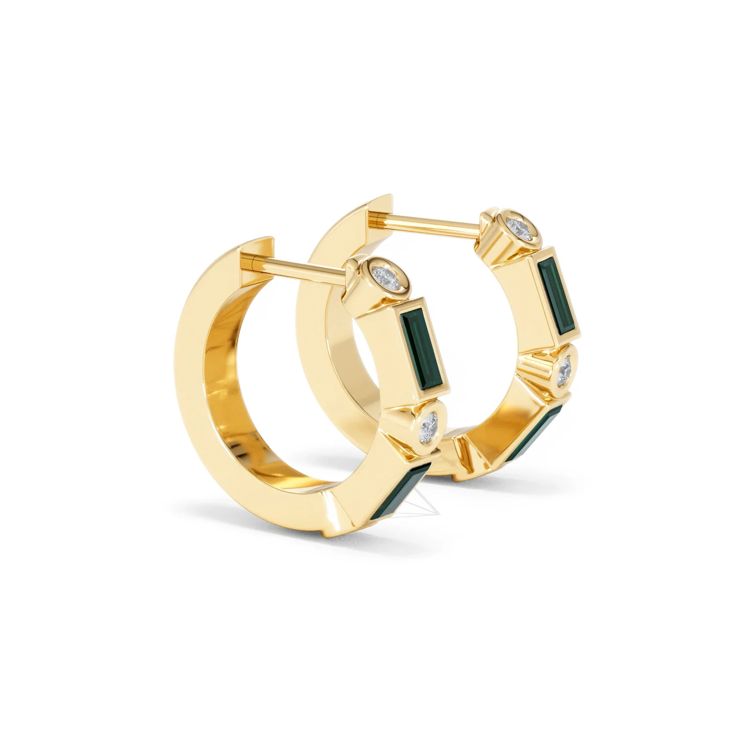 Forme 0.52ct Baguette Cut Lab Emerald  Huggie Earrings in 18K Gold Vermeil - Image 20