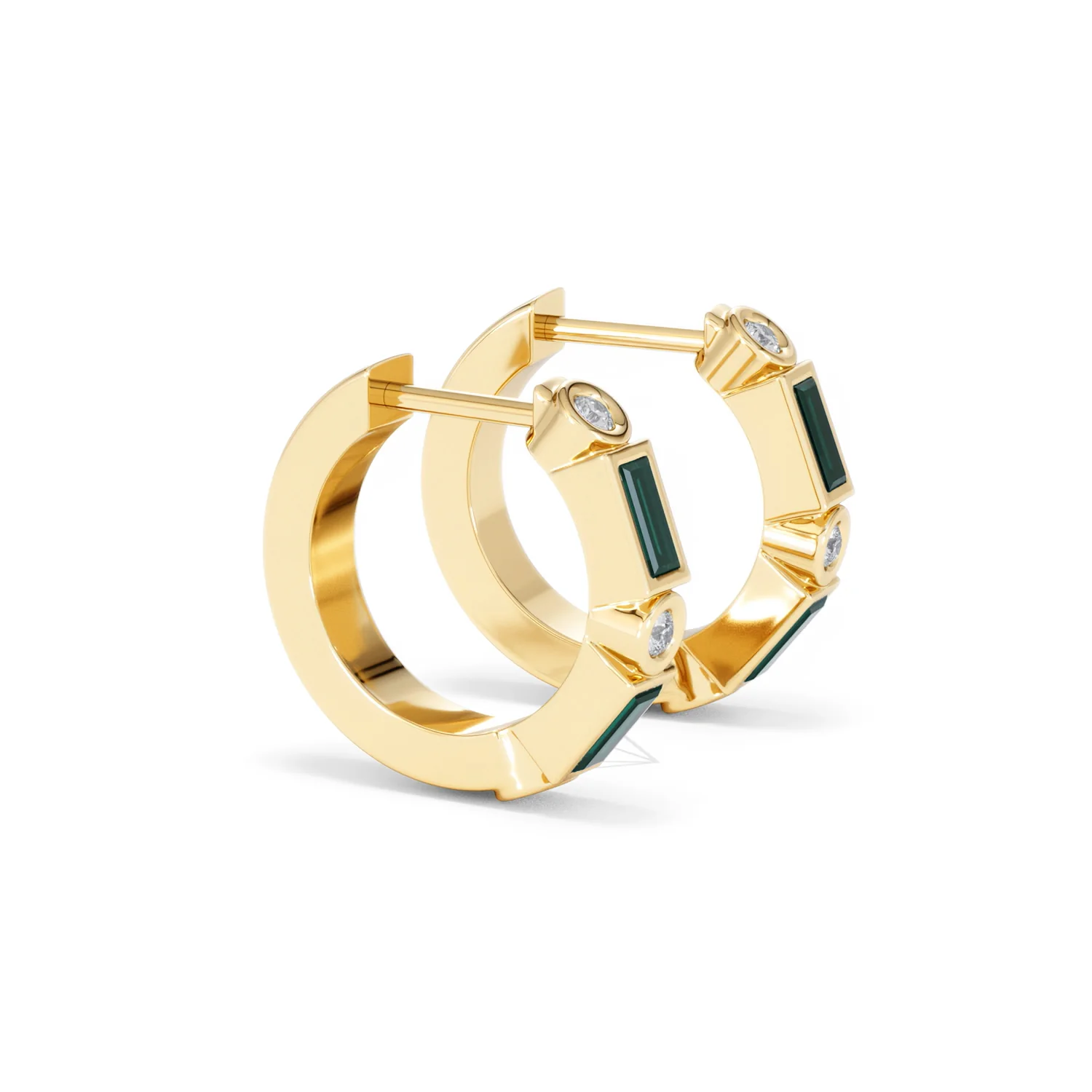 Forme 0.52ct Baguette Cut Lab Emerald  Huggie Earrings in 18K Gold Vermeil - Image 21