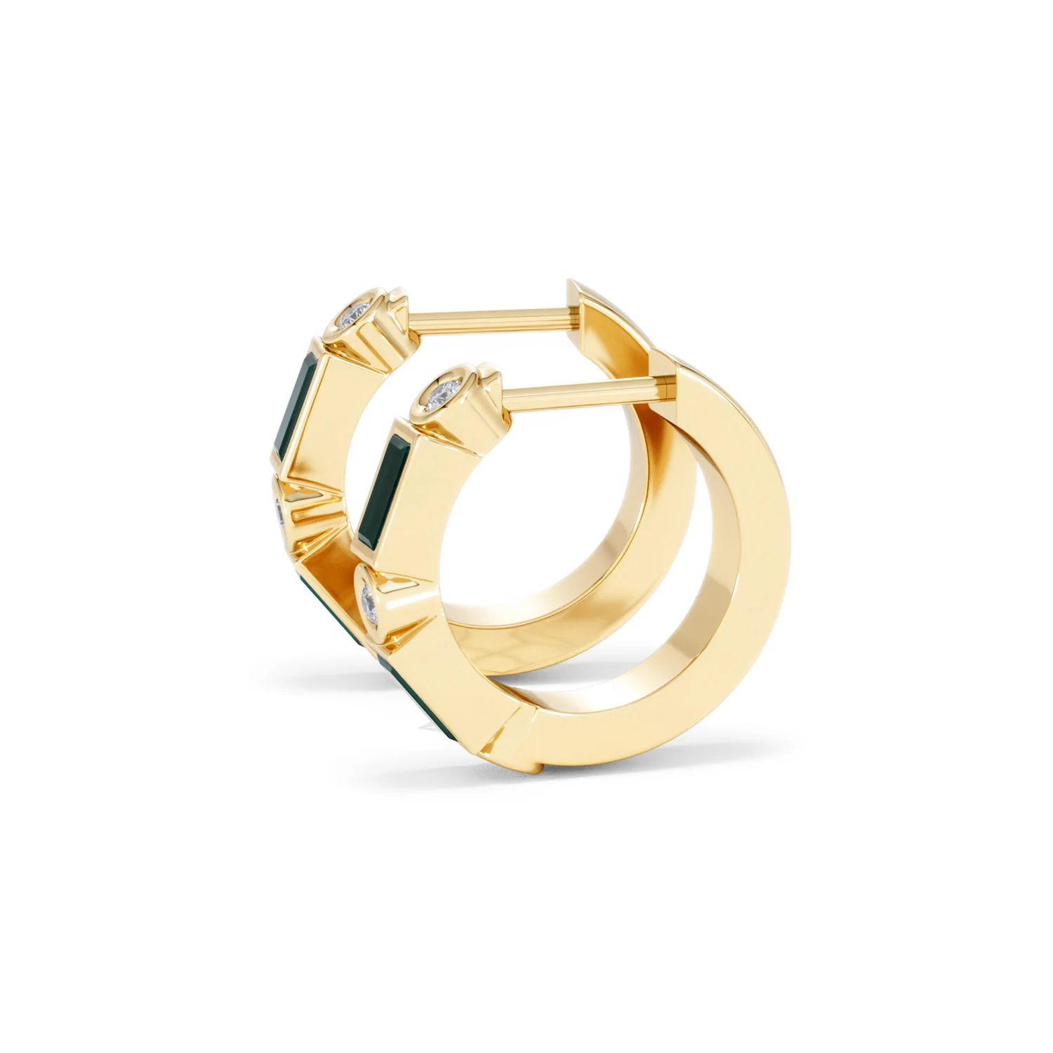 Forme 0.52ct Baguette Cut Lab Emerald  Huggie Earrings in 18K Gold Vermeil - Image 70