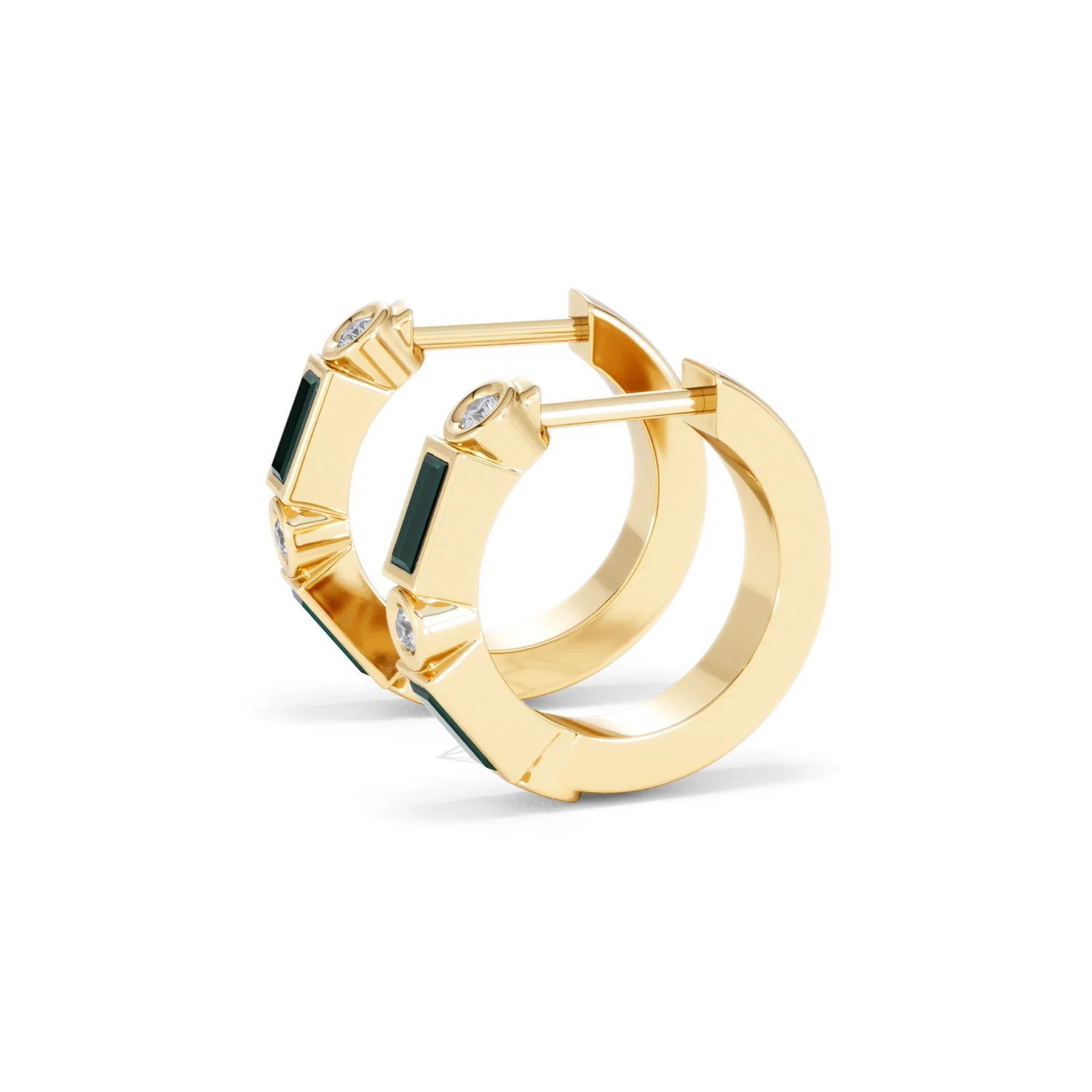Forme 0.52ct Baguette Cut Lab Emerald  Huggie Earrings in 18K Gold Vermeil - Image 71